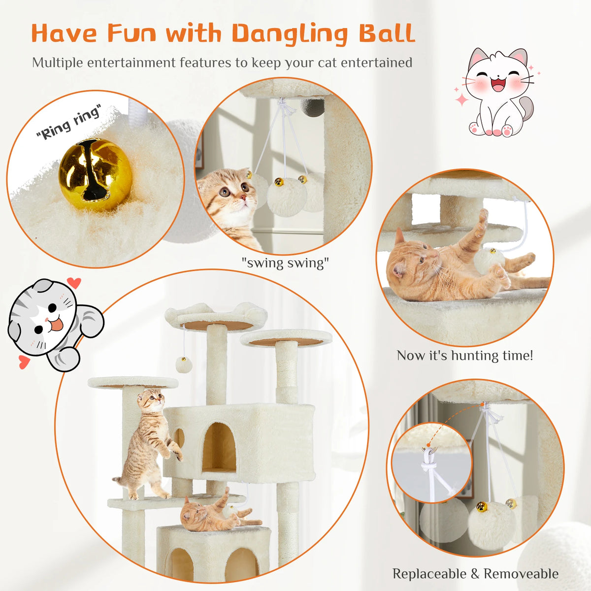 54in Tall Multi-Level Cat Tree Tower for Indoor Pet Furniture Stable Kitty Play House with Sisal Scratching Post for Home