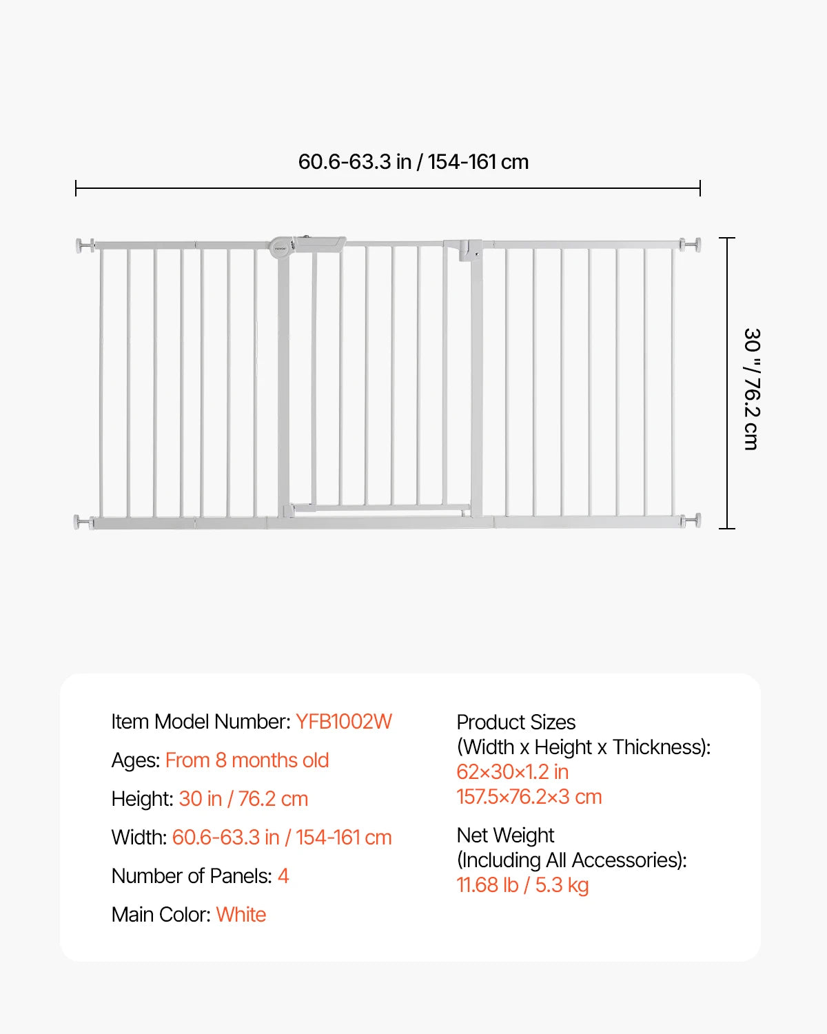 28/30/36 Inches High Dog Gate Easy Step Walk Thru Pet Security Pressure Mount Kit Wall Cups Doorways