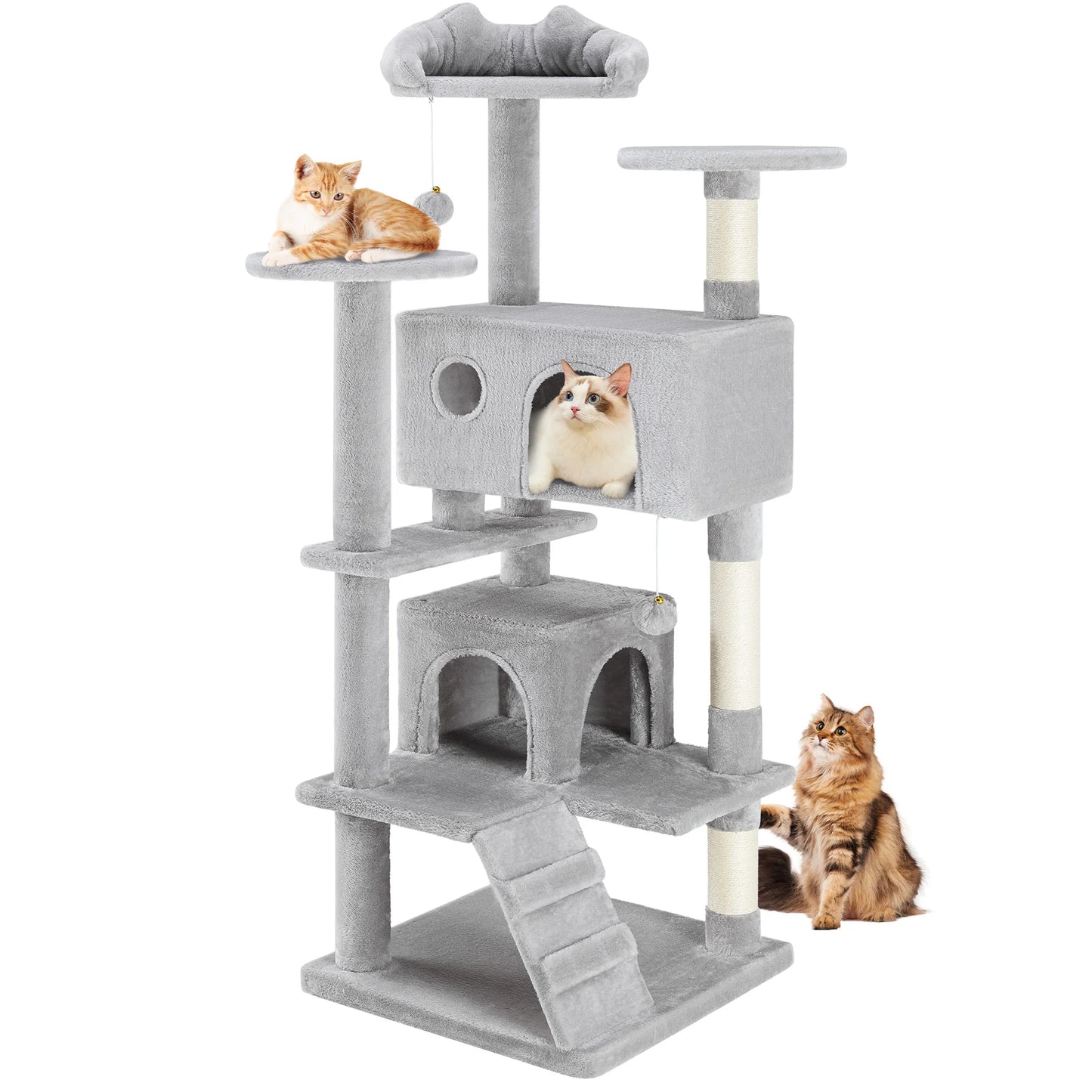 54in Tall Multi-Level Cat Tree Tower for Indoor Pet Furniture Stable Kitty Play House with Sisal Scratching Post for Home
