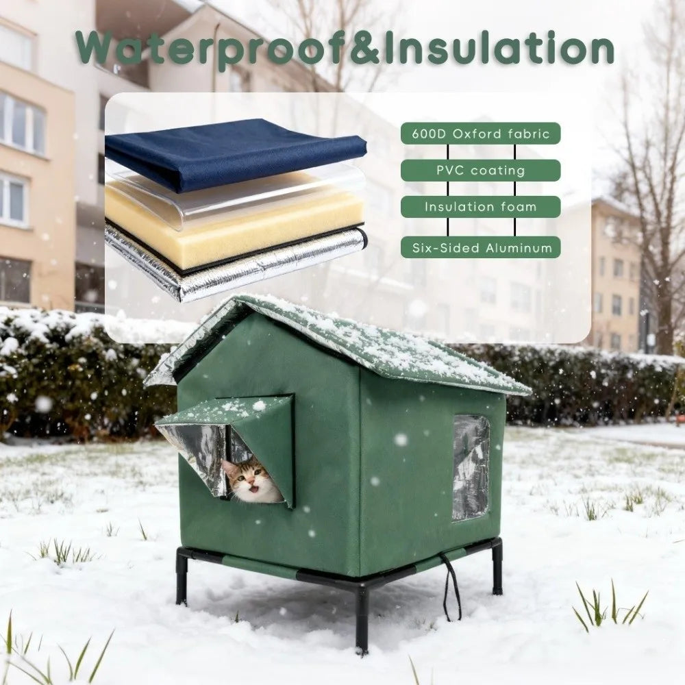 Portable Waterproof Outdoor Cat Tent Folding Warm Cooling Dog Cave Moisture-proof Raised Base Pet Condos Cat Kennel