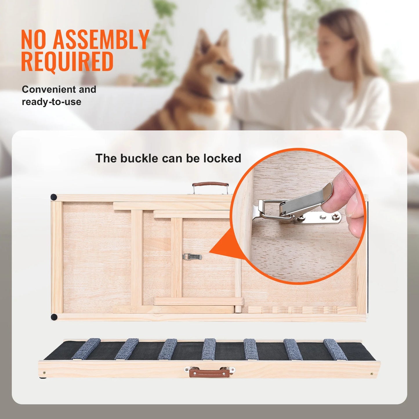 Dog Ramp Folding Ladder Anti-slip High Adjustable Wooden Pet Ramp Removable for Small Old Dog Climb Stairs Sofa Car Bed