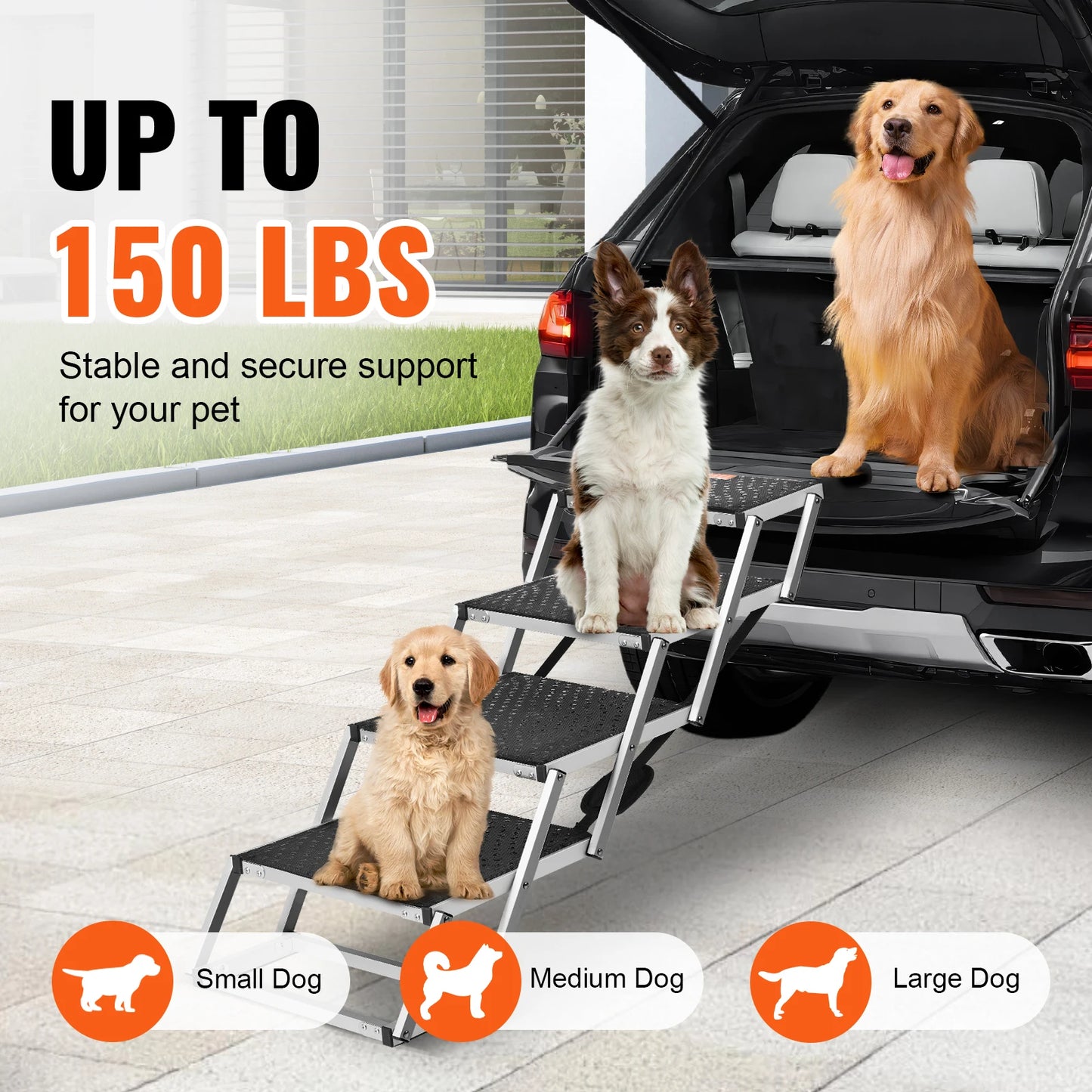 Dog/Cat Stair for Cars Wide Dog Car Steps Folding Portable Pet Steps Lightweight Aluminum for Car SUV and Truck 150 lbs