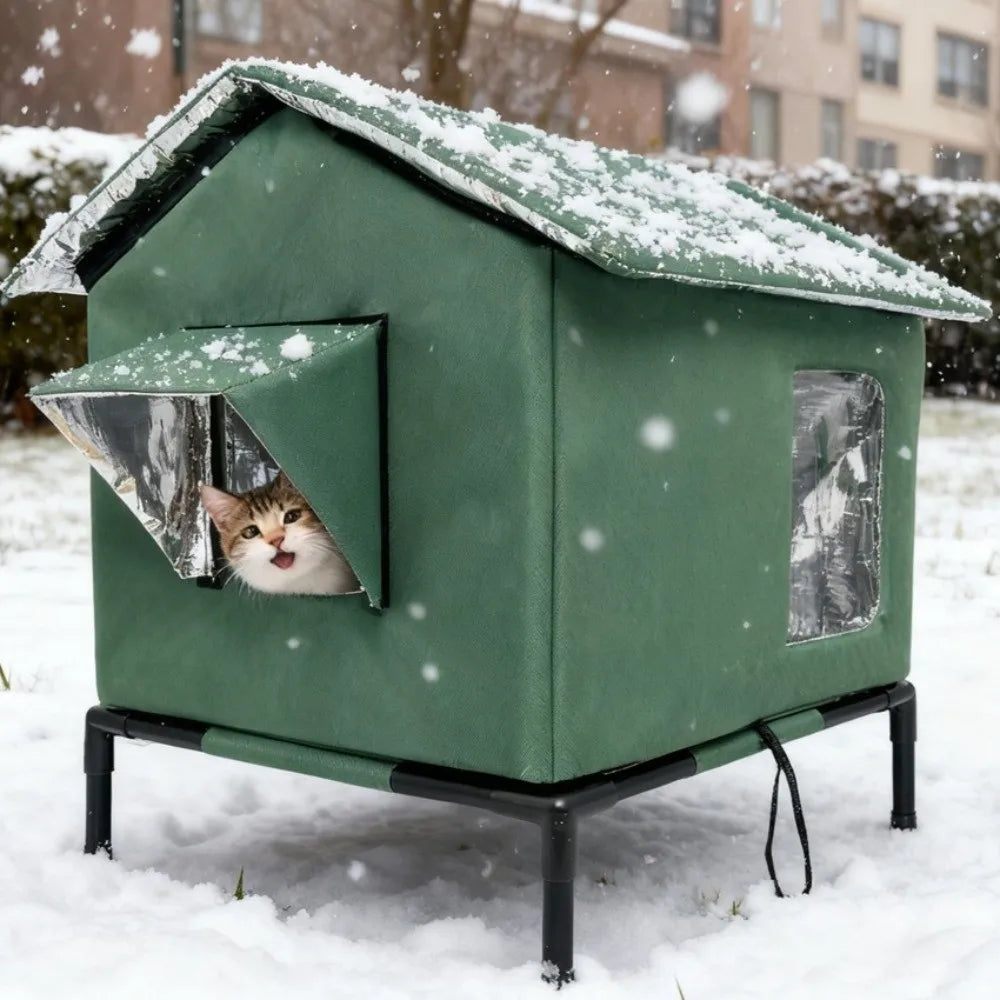 Portable Waterproof Outdoor Cat Tent Folding Warm Cooling Dog Cave Moisture-proof Raised Base Pet Condos Cat Kennel