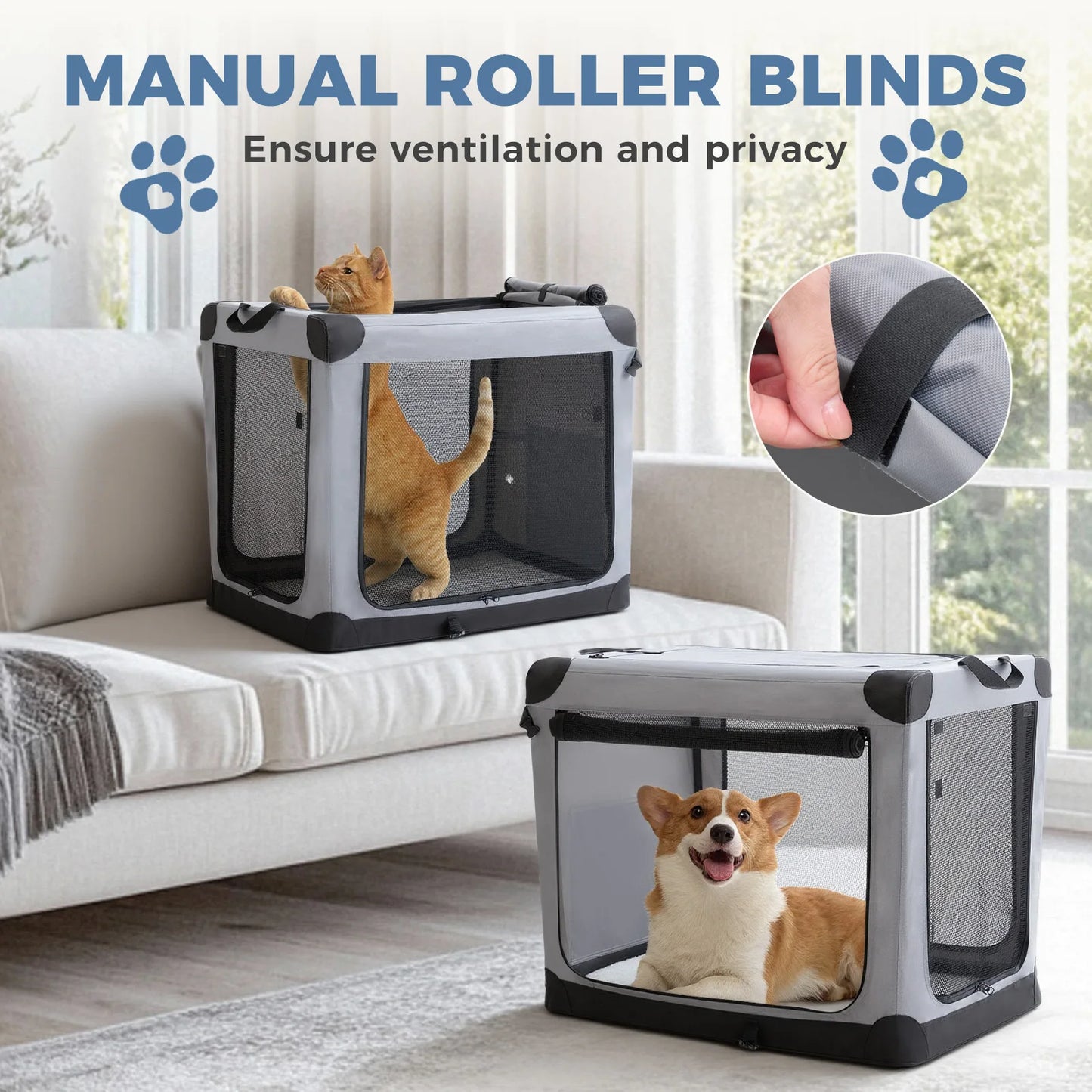 600D Oxford Fabric Foldable Soft Dog Crate Portable Pet Kennel with 3 Doors Use for Small to Extra Large Dogs Indoor