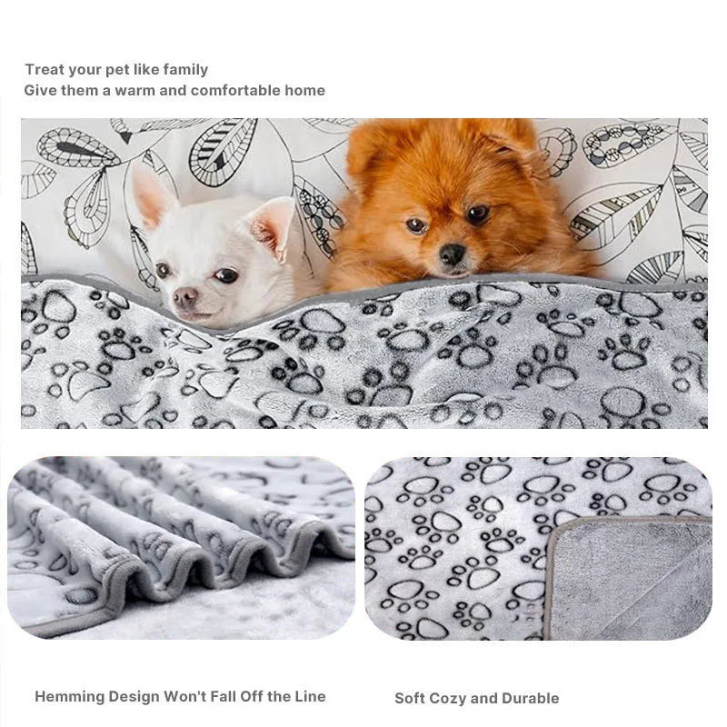 2PCS Soft Fluffy High Quality Dog Blanket Flannel Dog Sleeping Blanket Paw Print Pattern Pet Mat Warm Comfortable Cat Blanket