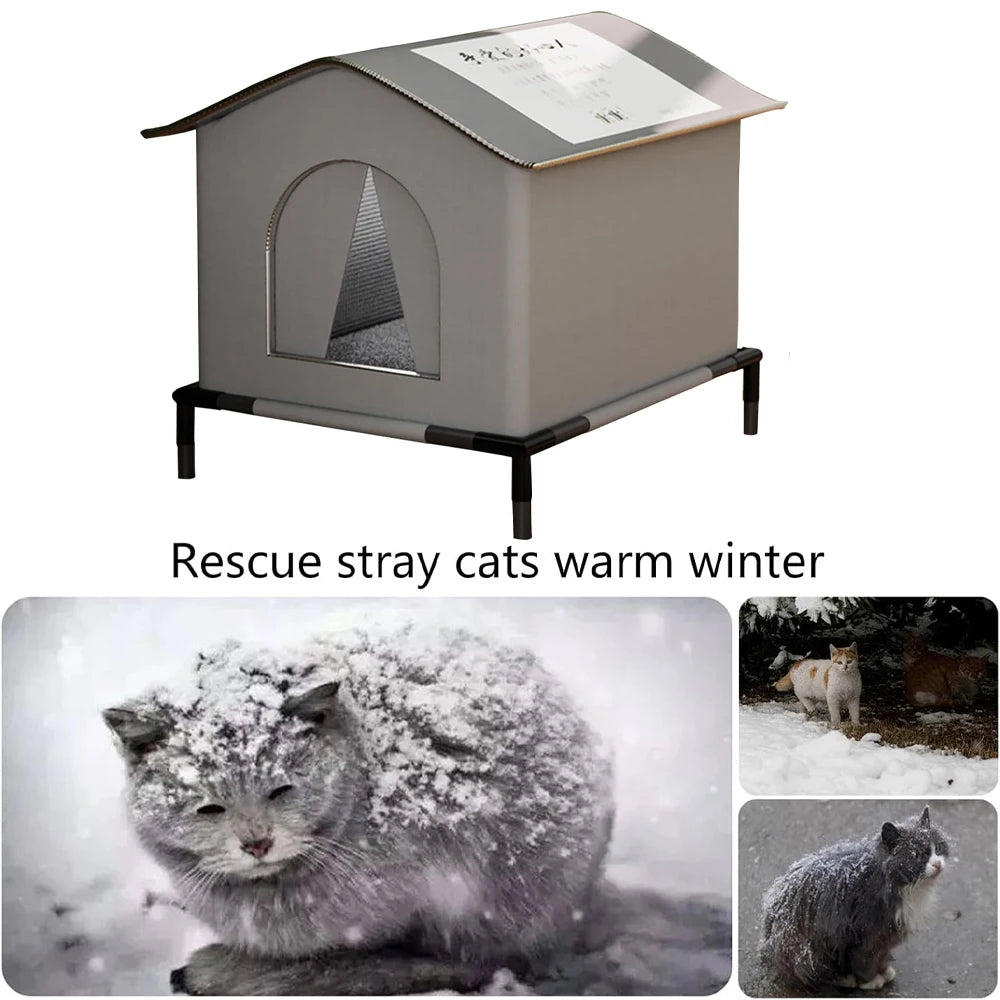 Stray Cat Houses with Mat Waterproof Summer Cool Shelter Foldable Pet Cave Nest Sleeping Beds for Outdoor Cats Small Dog Puppies