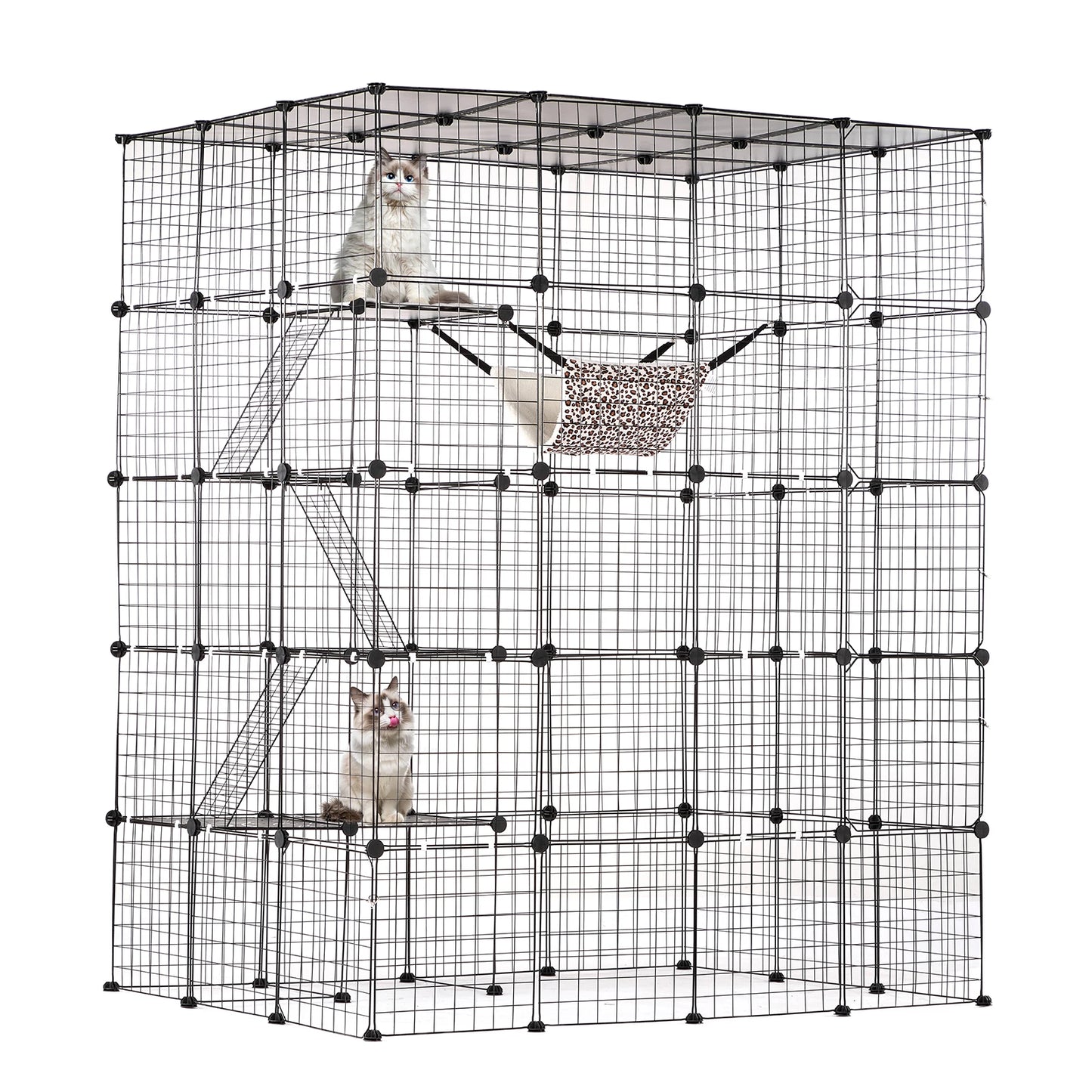 SucceBuy Large Cat Cage Detachable Metal Wire Cat Enclosure with Front Doors Hammock Ramp ladders Crate Exercise Place for Cat