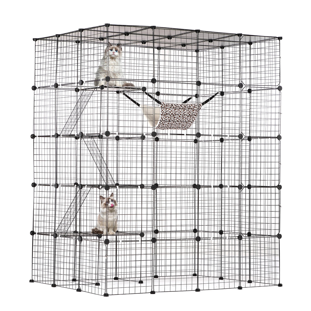 Large Cat Cage Detachable Metal Wire Cat Enclosure with Front Doors Hammock Ramp ladders Crate Exercise Place for Cat