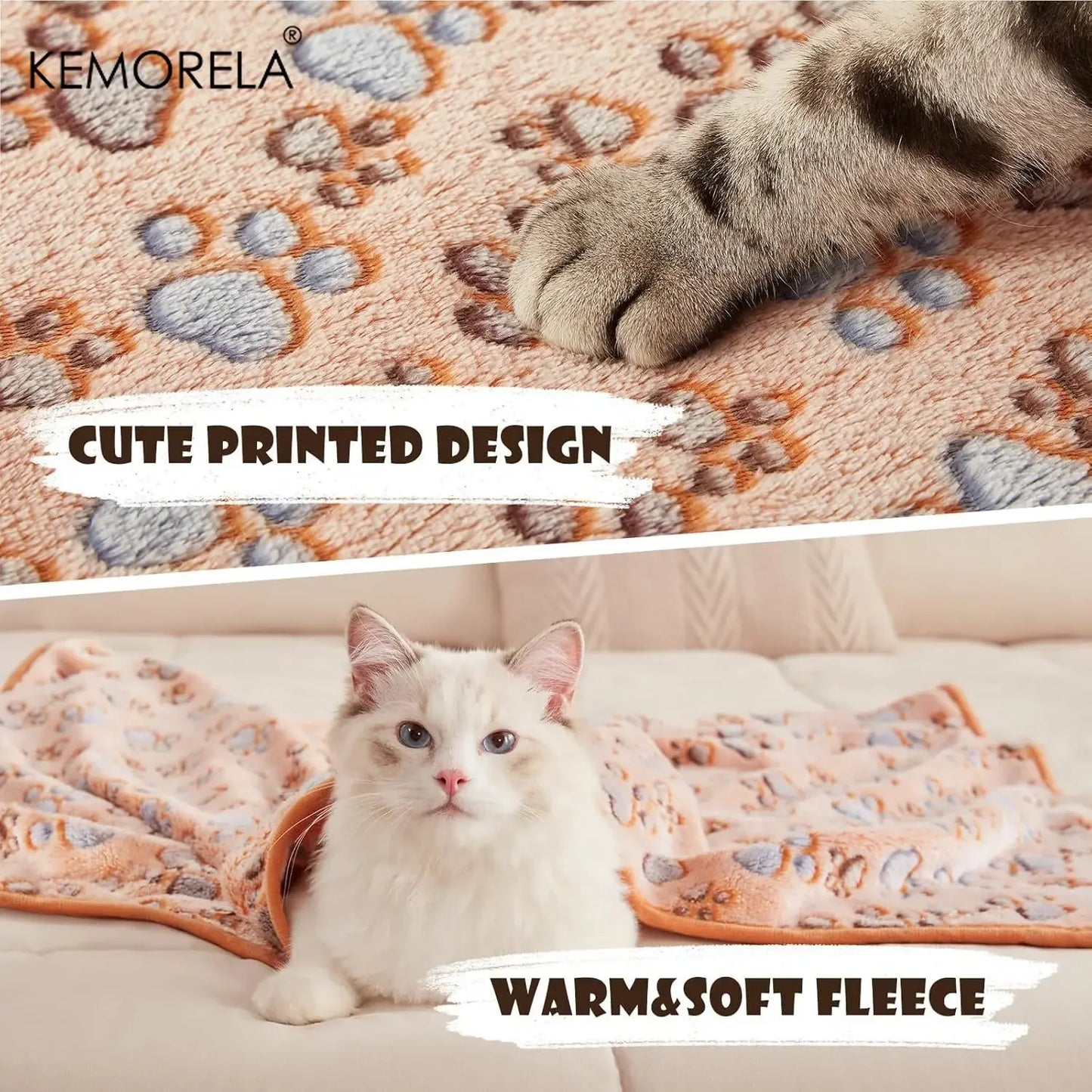 3PCS Blankets Super Soft Fluffy Premium Fleece Pet Blanket Flannel Throw for Dog Puppy Cat Paw Brown Pink White
