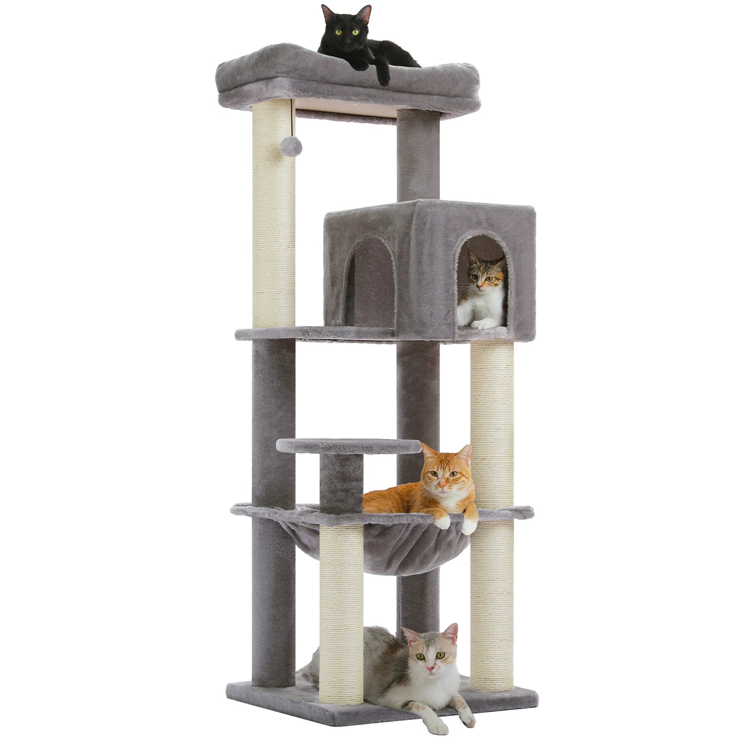 Large Cat Tree with Thick Scratching Posts Large Condo Hammock Heavy Duty Cat Tower for Big Adult Cats Plush Cat Furniture Toys