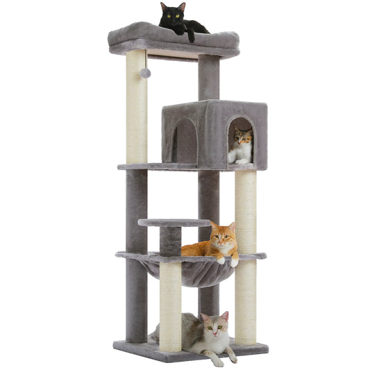 Large Cat Tree with Thick Scratching Posts Large Condo Hammock Heavy Duty Cat Tower for Big Adult Cats Plush Cat Furniture Toys