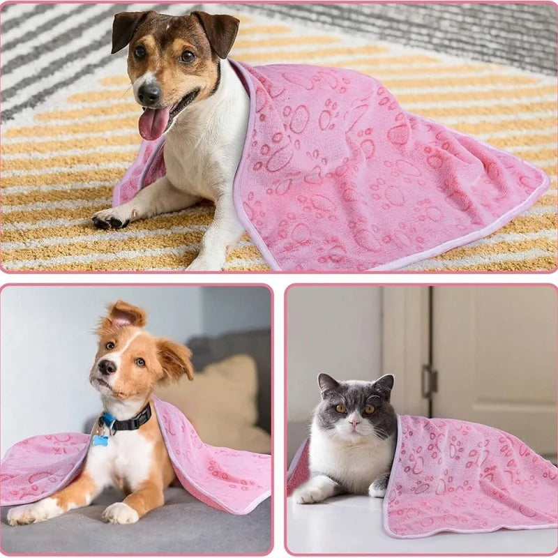 3 PCS Soft and Fluffy Quality Pet Blanket, Cute Paw Print Dog Blanket, Plush Pet Mat, Warm and Comfortable Cat and Dog Blanket