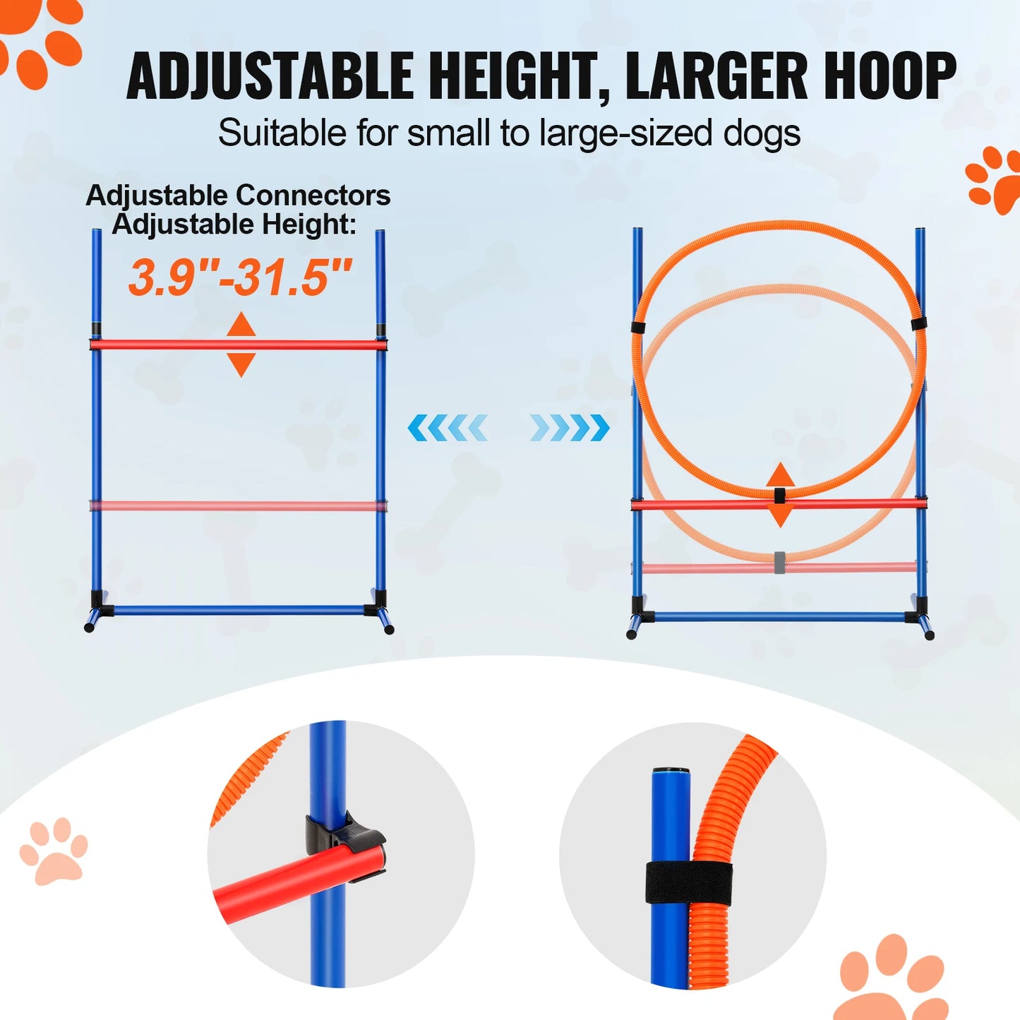 Dog Agility Training Equipment 4 PCS Set with Adjustable High Hurdles 6 Weave PolesJump Ring Square Pause Box Whistle