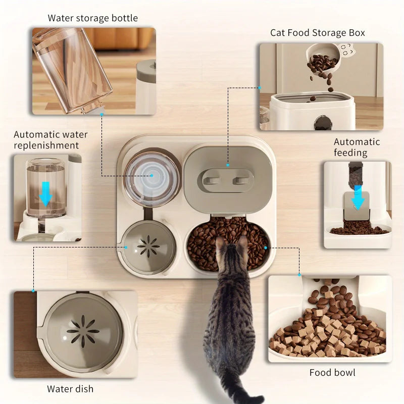 Cat 04 Dog Bowl Automatic Feeder with Spill Proof Design with Water Fountain Pet Food Dispenser for Small Medium Large Cats Dogs