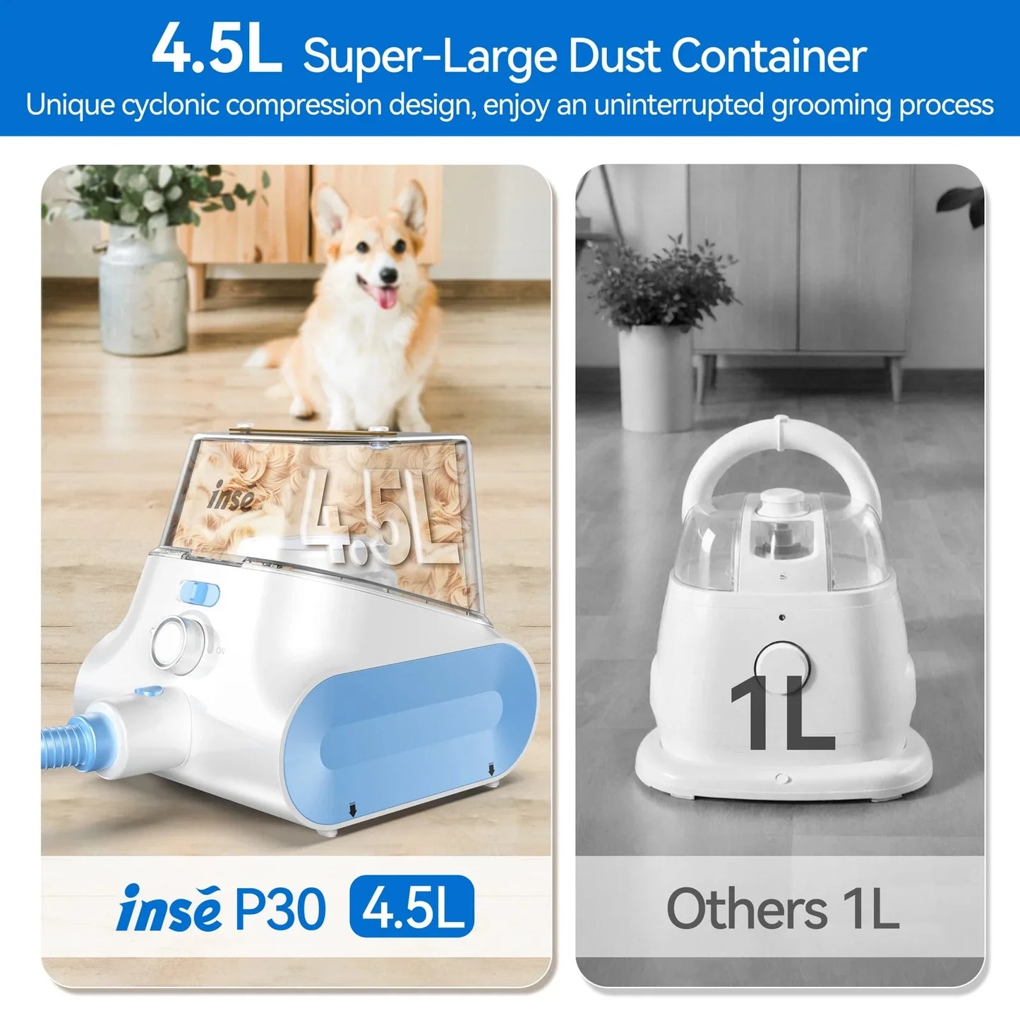 Dog Grooming Vacuum Ultra-Low Noise Pet Grooming Kits with 4.5L Large Capacity Dust Box Pet Clipper for Pet Hair Clean