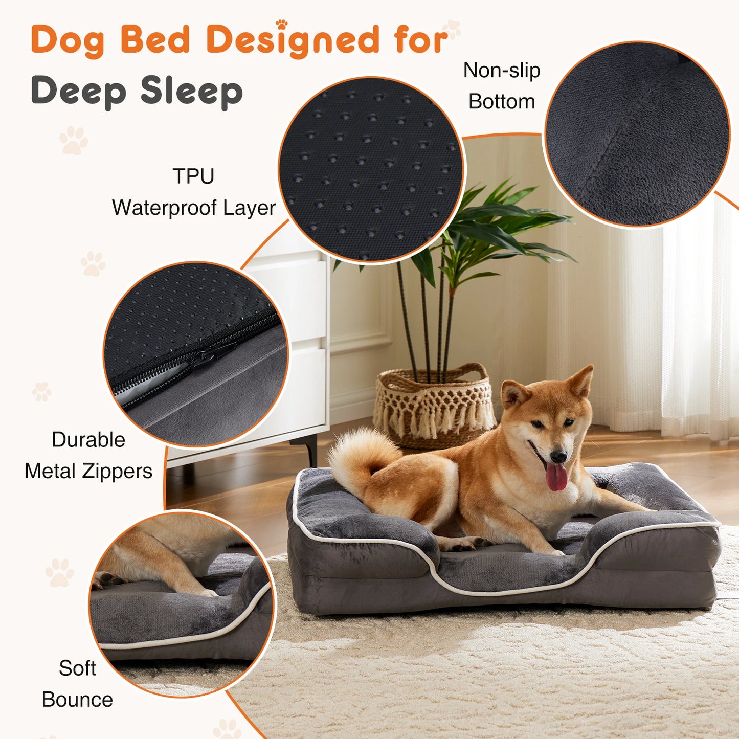 Othopedic Dog Bed Memory Foam Pet Bed for Small Dogs & Cats with Washable Removable Cover Non-Slip Base Waterproof Liner
