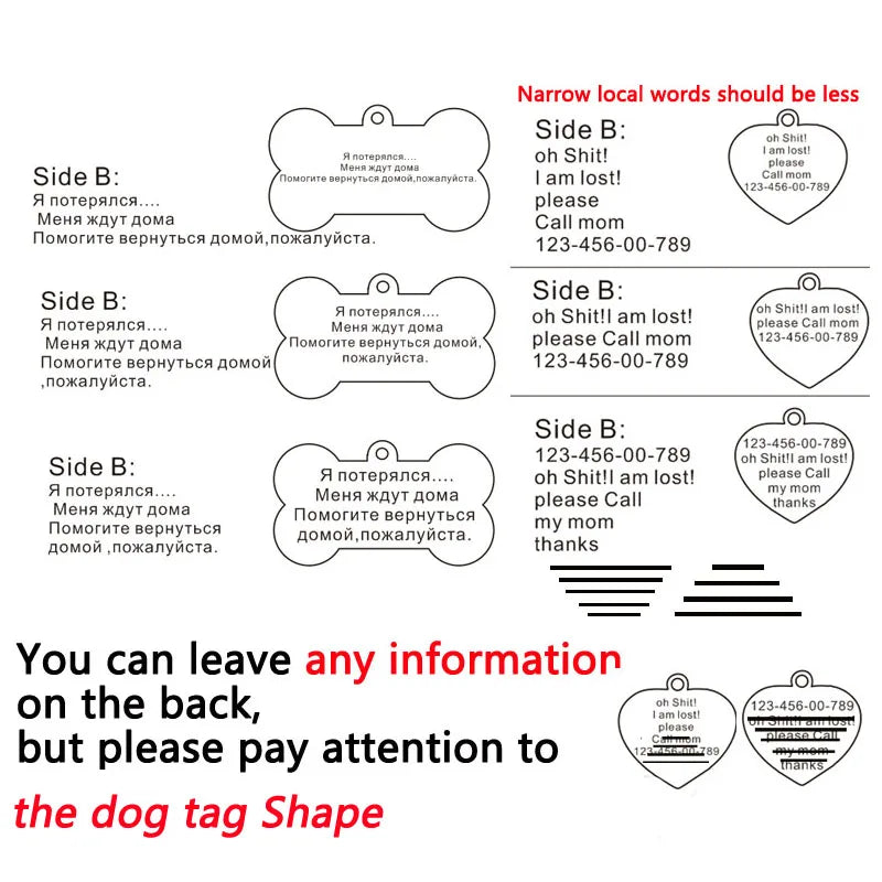 Customized Dog ID Tag Stainless Steel Pet Collar Accessory Personalized Puppy Cat Name Tag Custom Pet Products Supplies