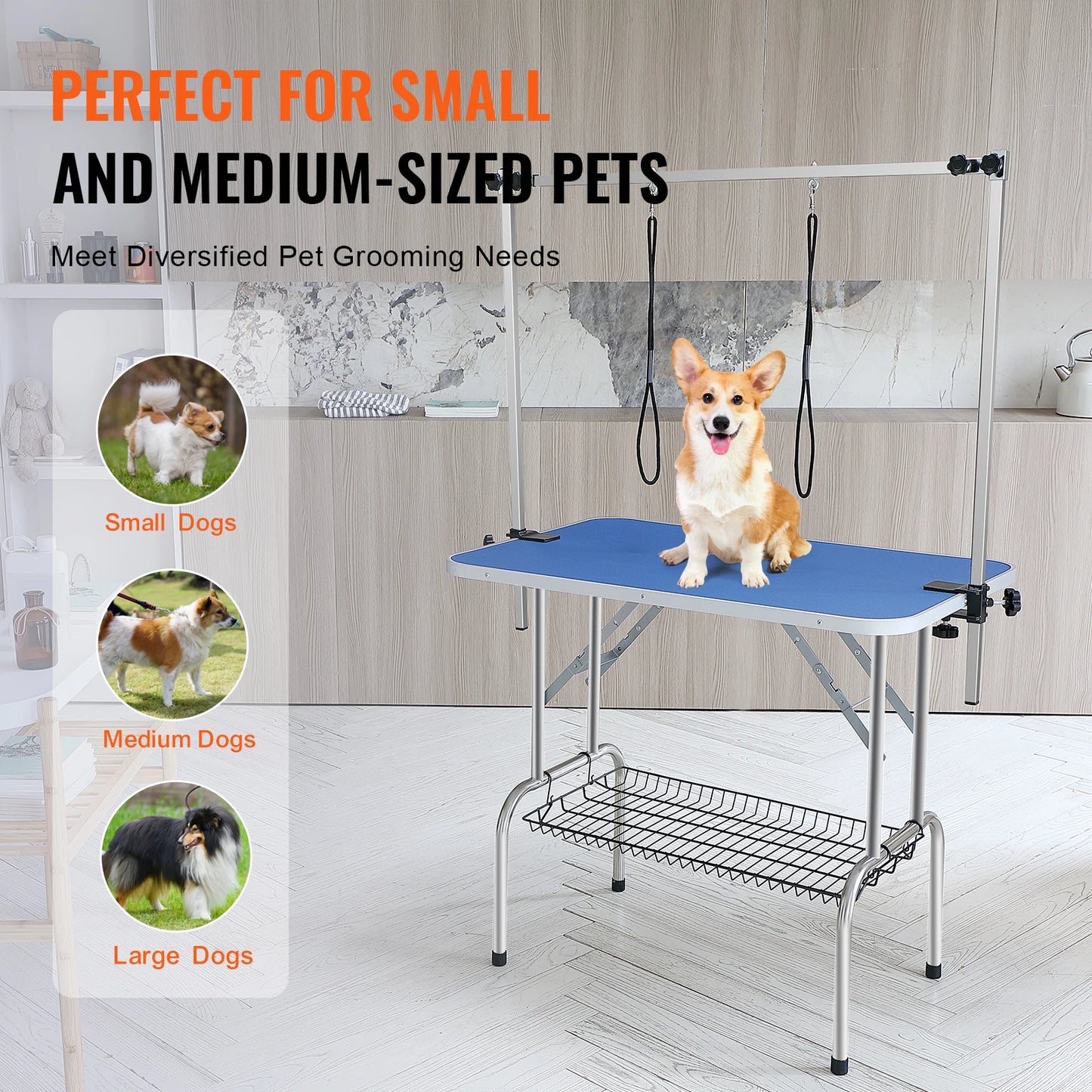 Pet Grooming Table Two Arms w/ Clamp Dog Grooming Station Foldable Pets Stand for Medium Small Dogs with Grooming Loop