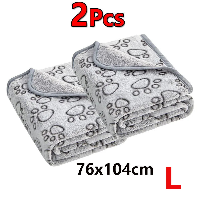 2PCS Soft Fluffy High Quality Dog Blanket Flannel Dog Sleeping Blanket Paw Print Pattern Pet Mat Warm Comfortable Cat Blanket