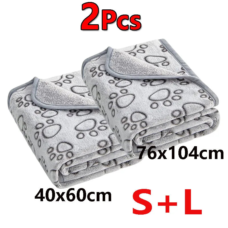 2PCS Soft Fluffy High Quality Dog Blanket Flannel Dog Sleeping Blanket Paw Print Pattern Pet Mat Warm Comfortable Cat Blanket