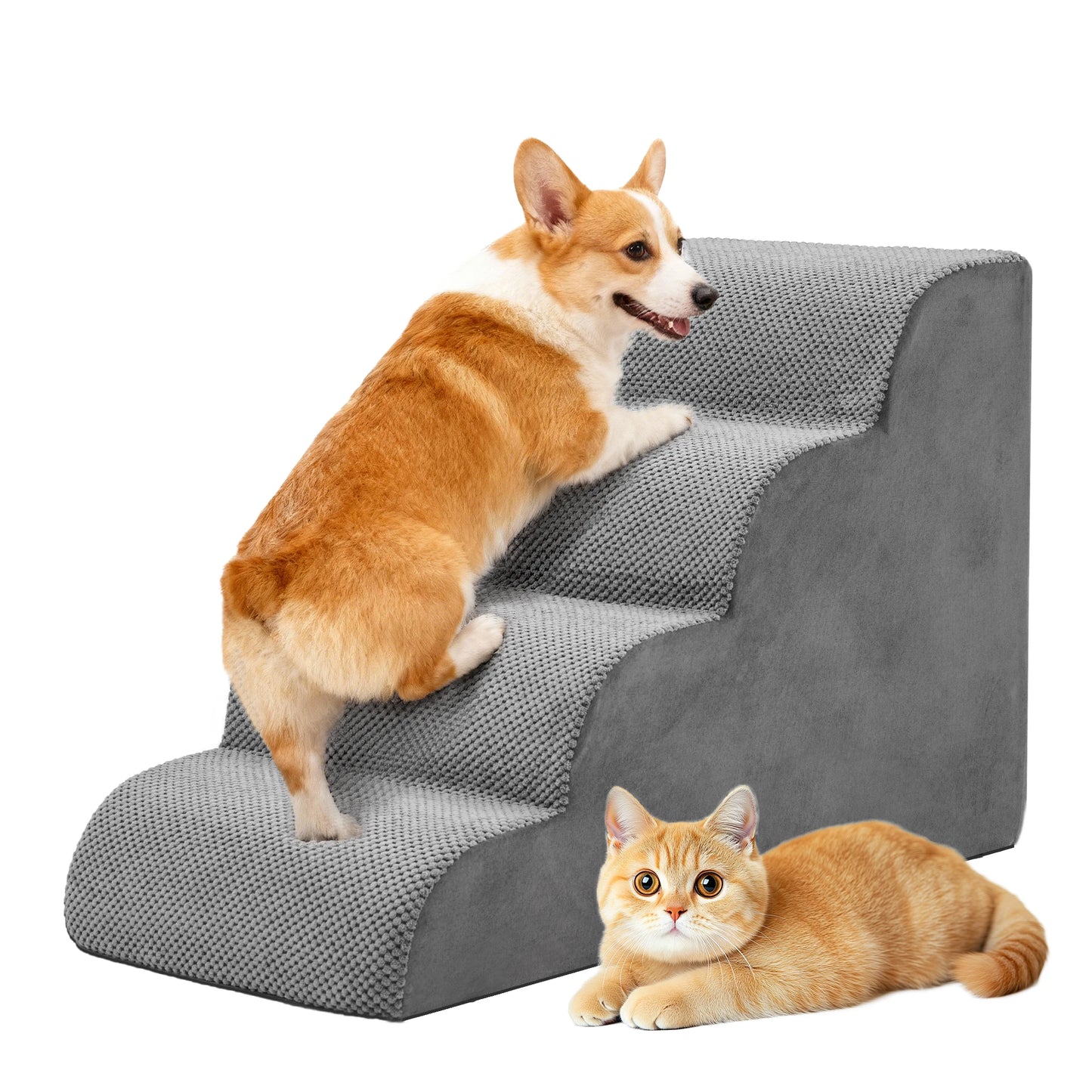 3-5 Step High-Density Foam Dog Stairs Ramp for Small Dogs Curved Pet Dog Steps Indoor Non-Slip Pet Ladder Ramp Stairs