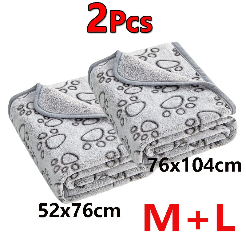 2PCS Soft Fluffy High Quality Dog Blanket Flannel Dog Sleeping Blanket Paw Print Pattern Pet Mat Warm Comfortable Cat Blanket
