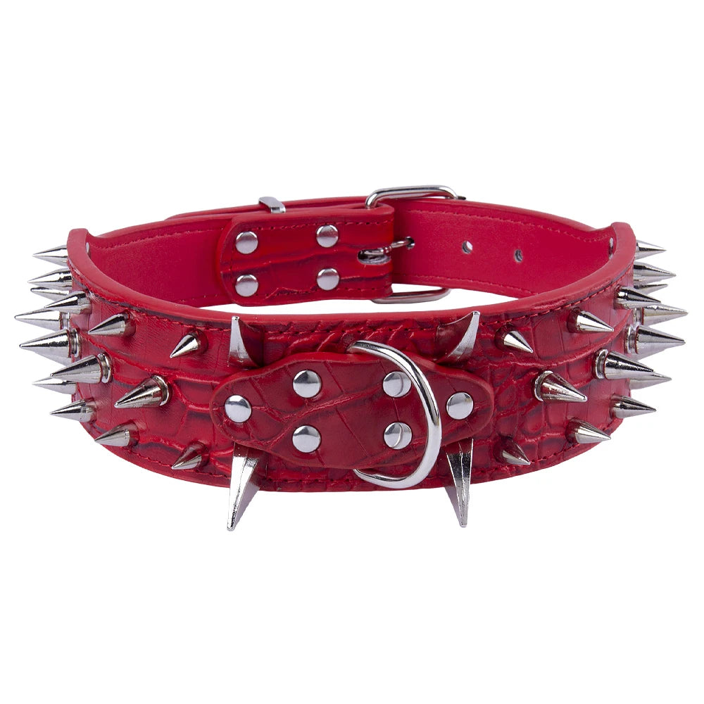 Width 2 Inch Anti-bite Spiked Dog Collars Adjustable PU Leather Necklace Heavy Duty Sharp Rivets Pet Collar Outdoor Dog Walking