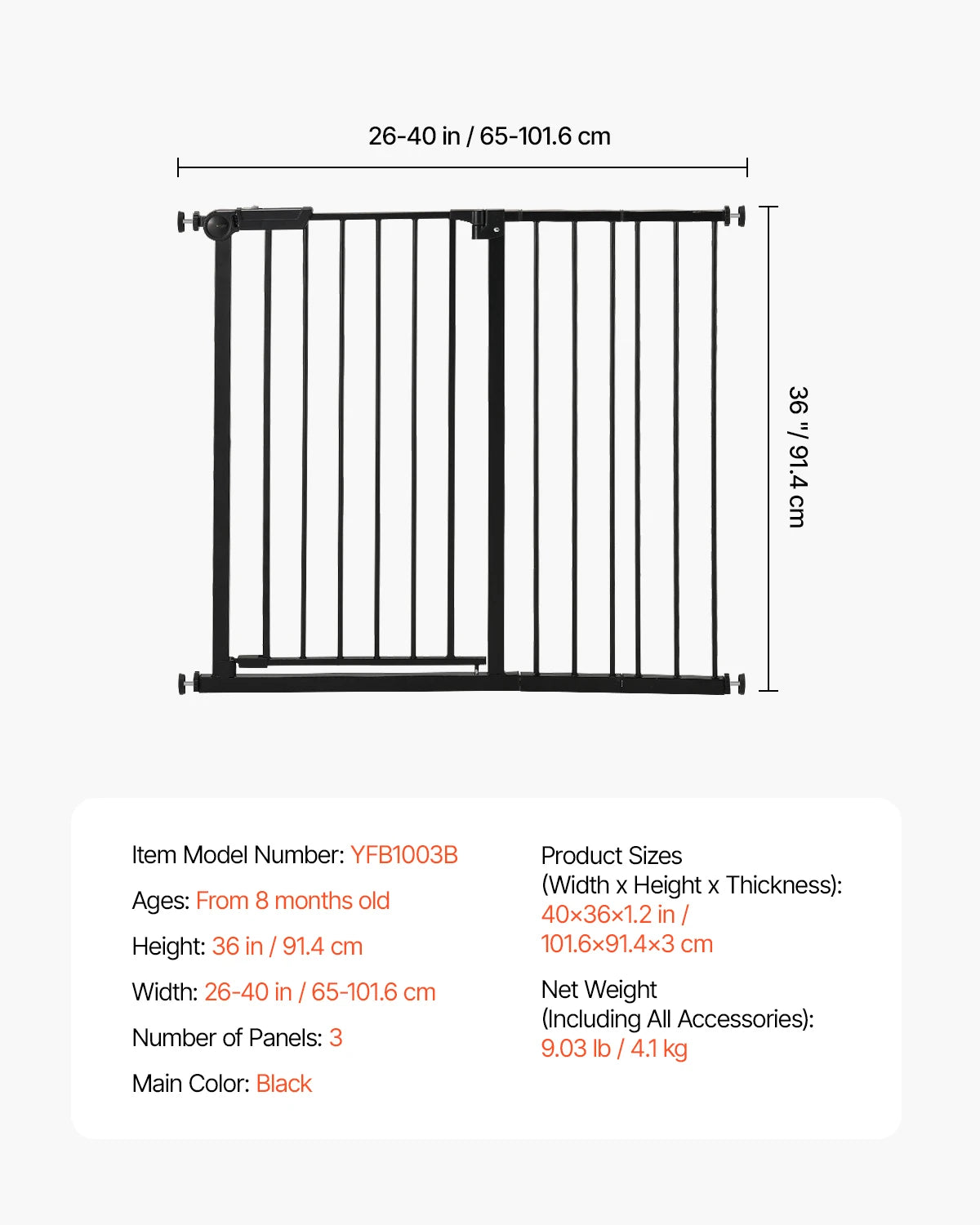 28/30/36 Inches High Dog Gate Easy Step Walk Thru Pet Security Pressure Mount Kit Wall Cups Doorways