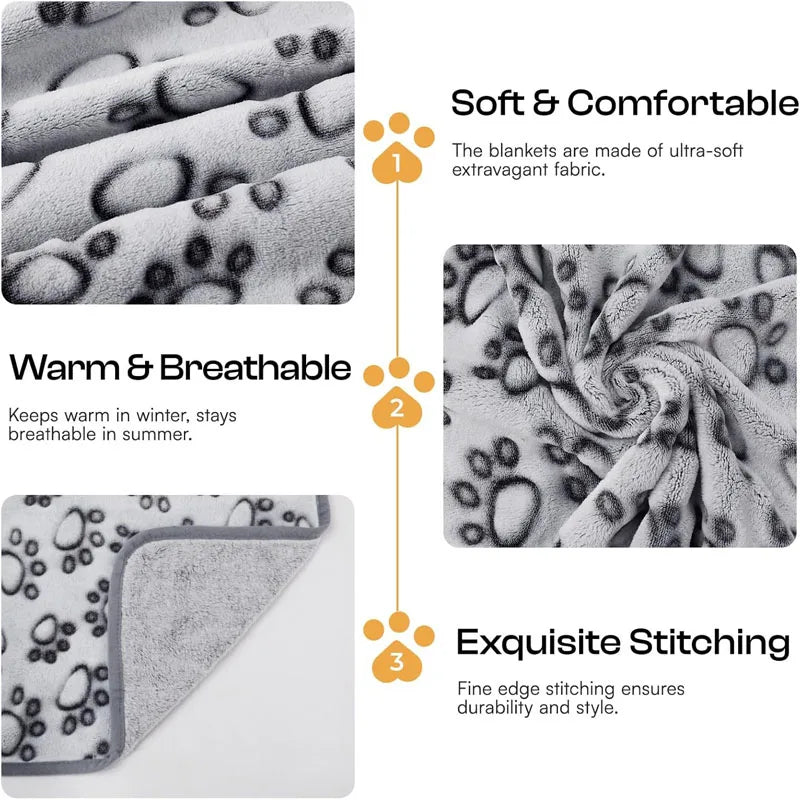 2PCS Soft Fluffy High Quality Dog Blanket Flannel Dog Sleeping Blanket Paw Print Pattern Pet Mat Warm Comfortable Cat Blanket