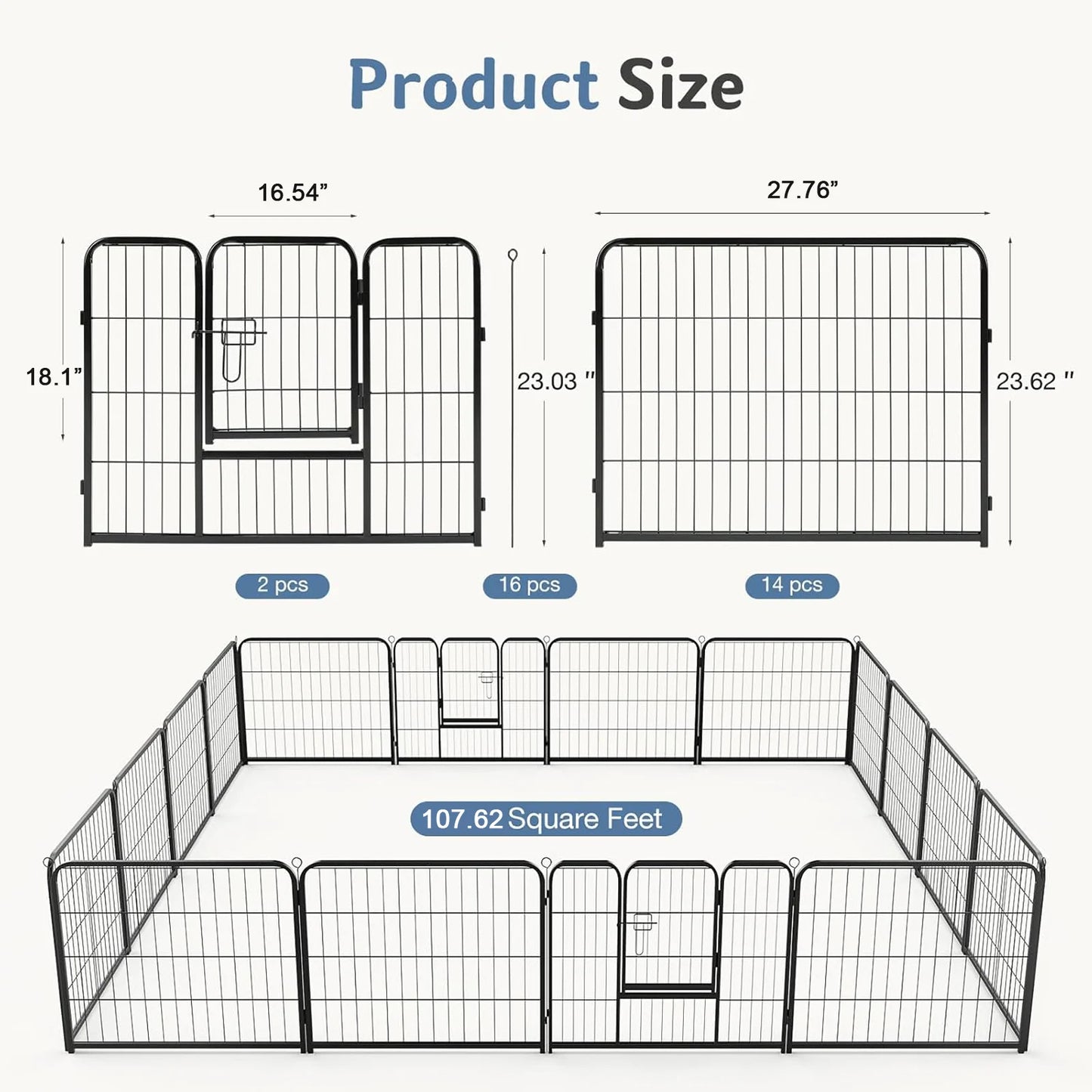 16 Panels Dog Playpen Pet Fence Metal 24 Inch to 32 Inch Foldable Large Dog Puppy Exercise for Yard Gate Camping Outdoor