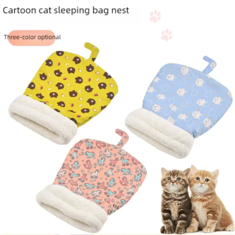 Soft Cuddly Cat Sleeping Bag Fluffy Feel Thickened Pet Pocket Quilt Bed Warm Nest for Kitten Puppy Comfortable Warmth