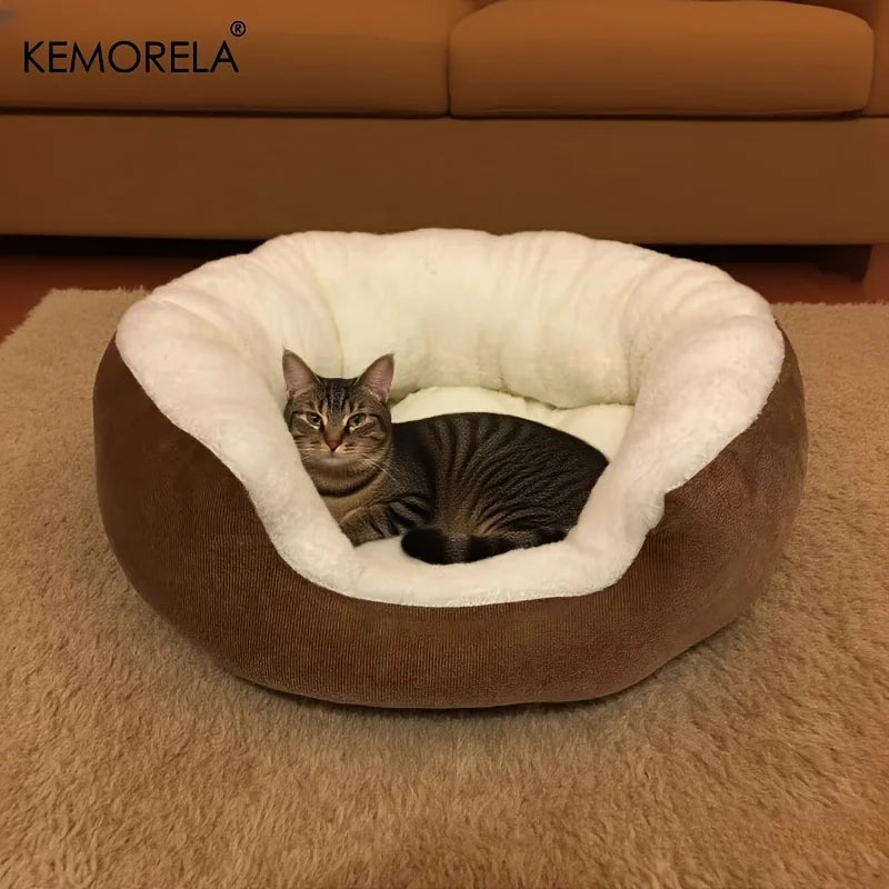 Plush Orthopedic Pet Bed with Backrest Thick All-Season Comfort, Easy-Clean Durable Polyester Cat & Small Dog Bed,for Indoor Use