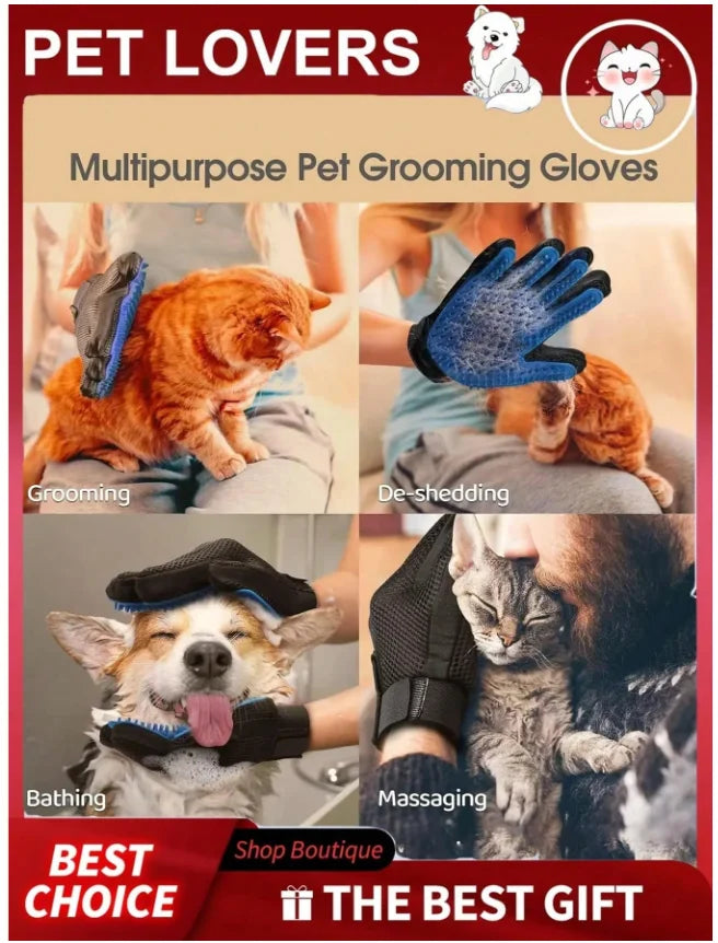 Pet Grooming Kit Pet Hair Remover Glove + Bath Brush Set Dog Cat Massage Shower Brush Pet Deshedding Glove For Dogs Cats
