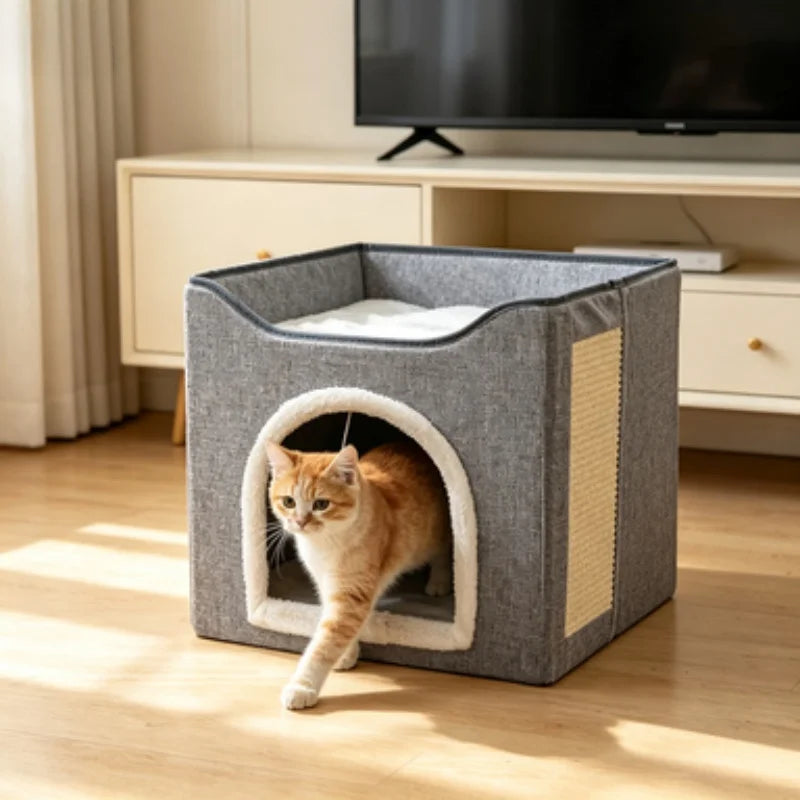 Large Foldable Cat House Pet Supplies Winter Warm Easy Cleaning Cat Villa Indoor Outdoor Cozy Bed for Cats