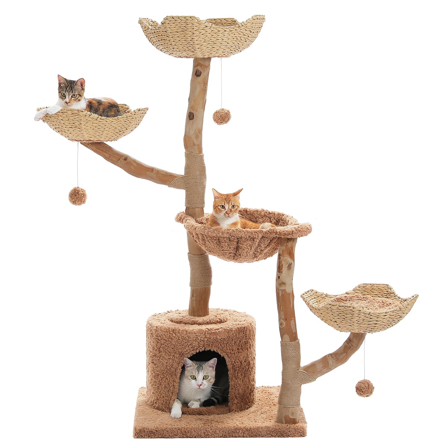 Large Cat Tree Tower with Sisal Scratching Post Wicker Basket Bed Flower Cat Condo Indoor Modern Cat Furniture Cat Accessories