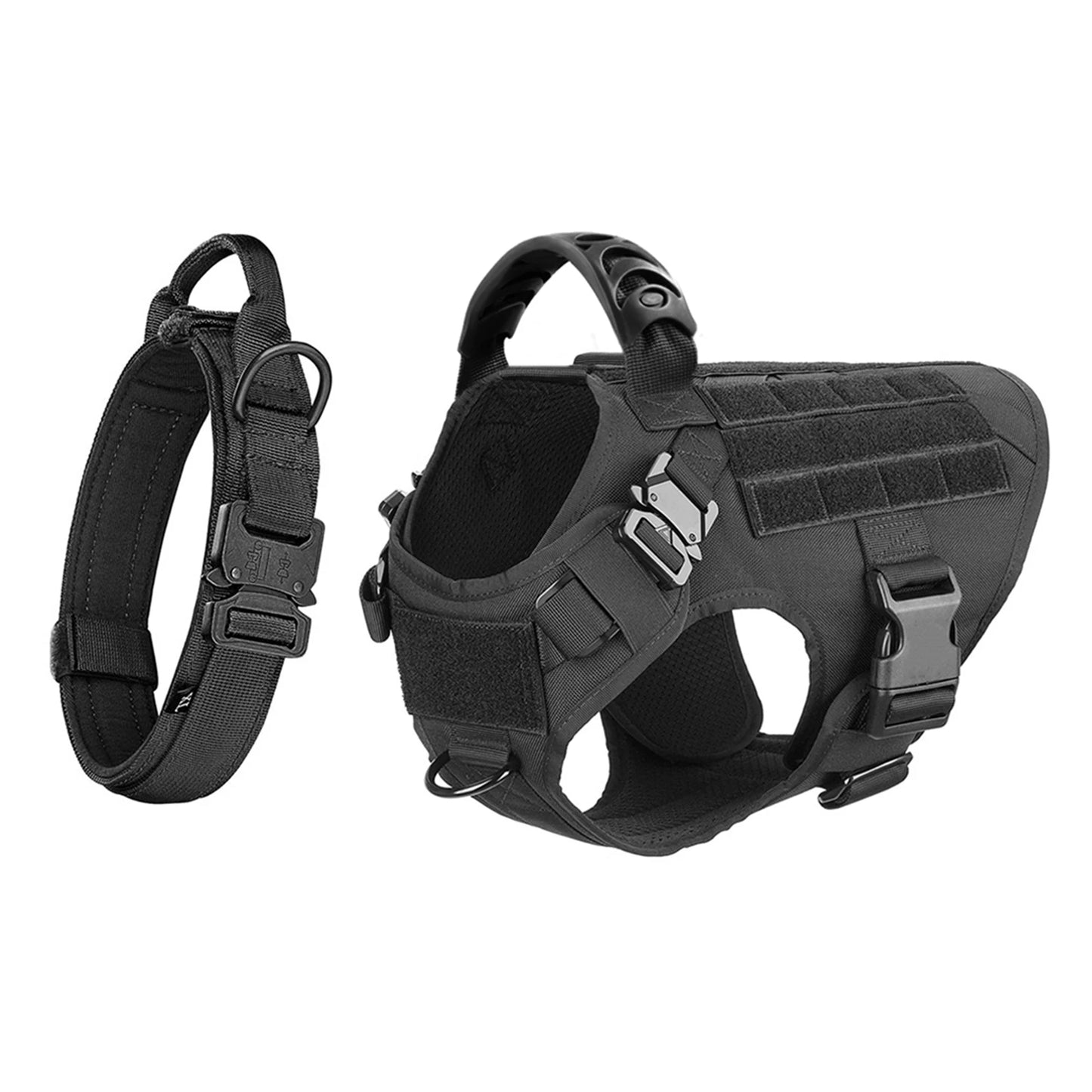 Dog Harness Collar Set Adjustable Tactical Dog Vest Harness And Durable Nylon Dog Collar Combo For Small Medium Large Dogs Outdoor Walking Training