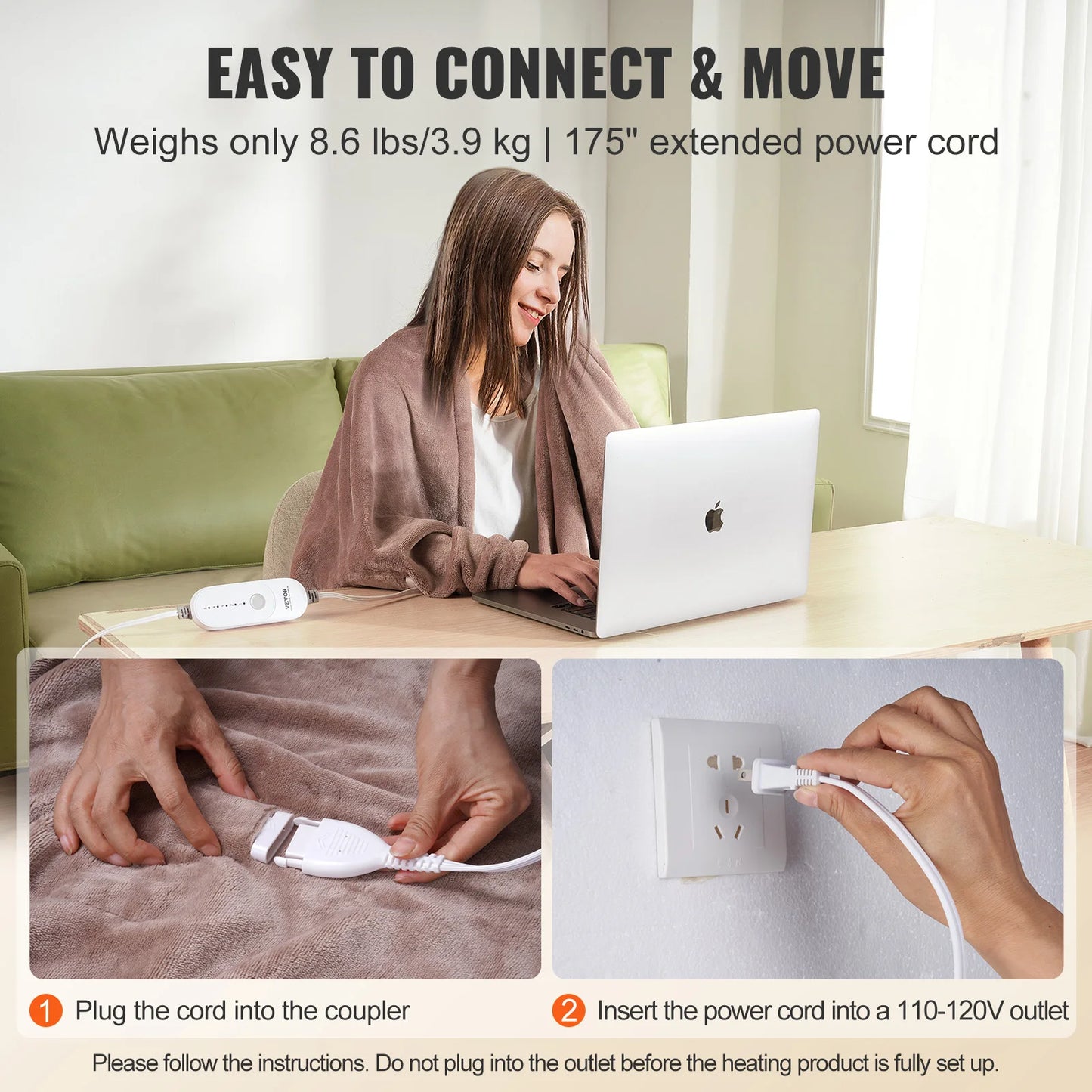 VEVOR Heated Blanket Electric Throw 100" x 90" King Size Soft Flannel Heating Blanket with 10H Timer Auto-off & 5 Heating Levels