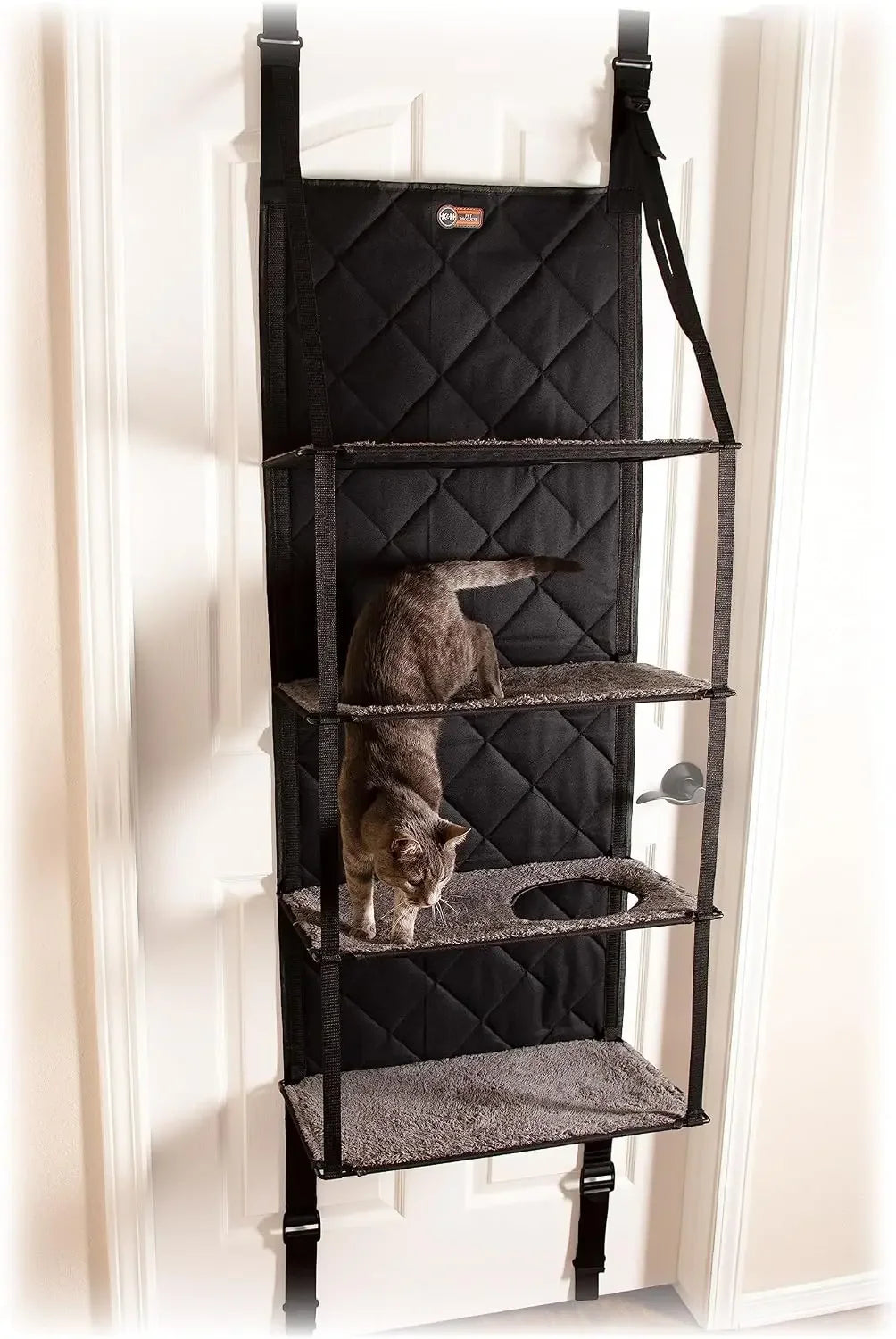 Space-Saving Door-Mounted Cat Tree with Multi-Level Hammock Beds, Tool-Free Assembly, Fits Doors Up to 80in
