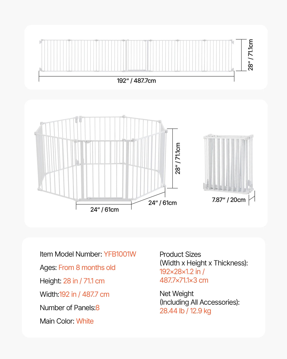 28/30/36 Inches High Dog Gate Easy Step Walk Thru Pet Security Pressure Mount Kit Wall Cups Doorways