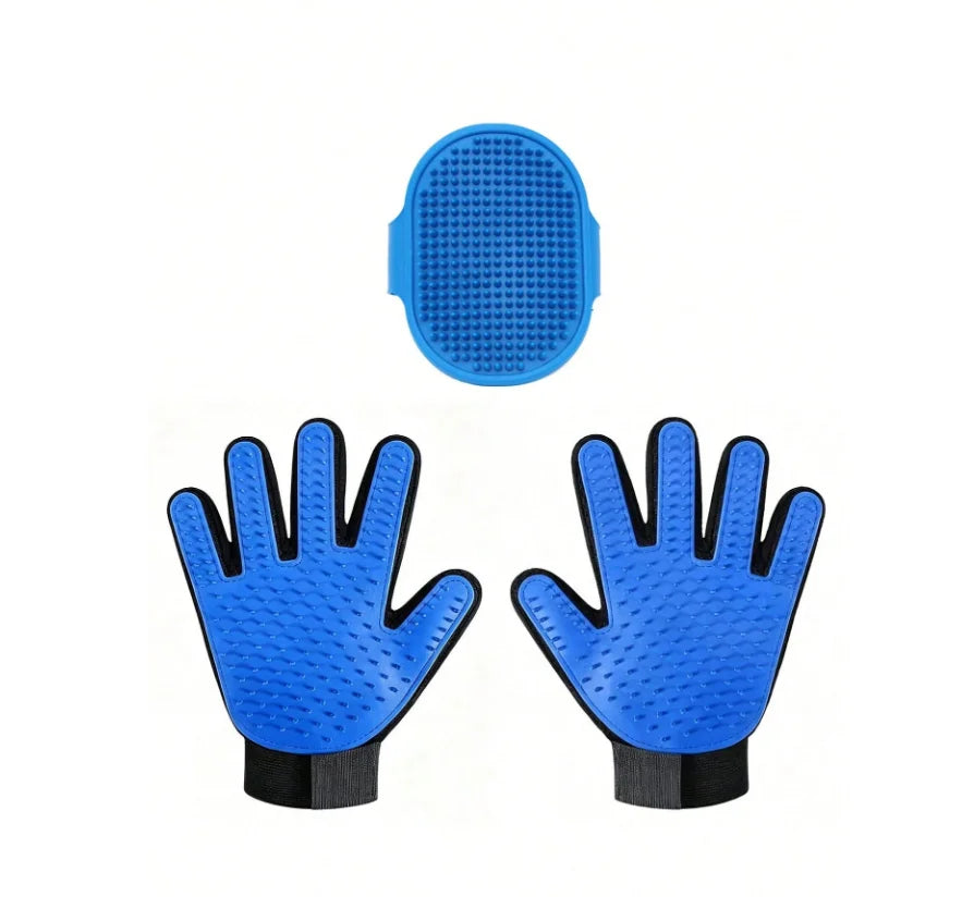 Pet Grooming Kit Pet Hair Remover Glove + Bath Brush Set Dog Cat Massage Shower Brush Pet Deshedding Glove For Dogs Cats