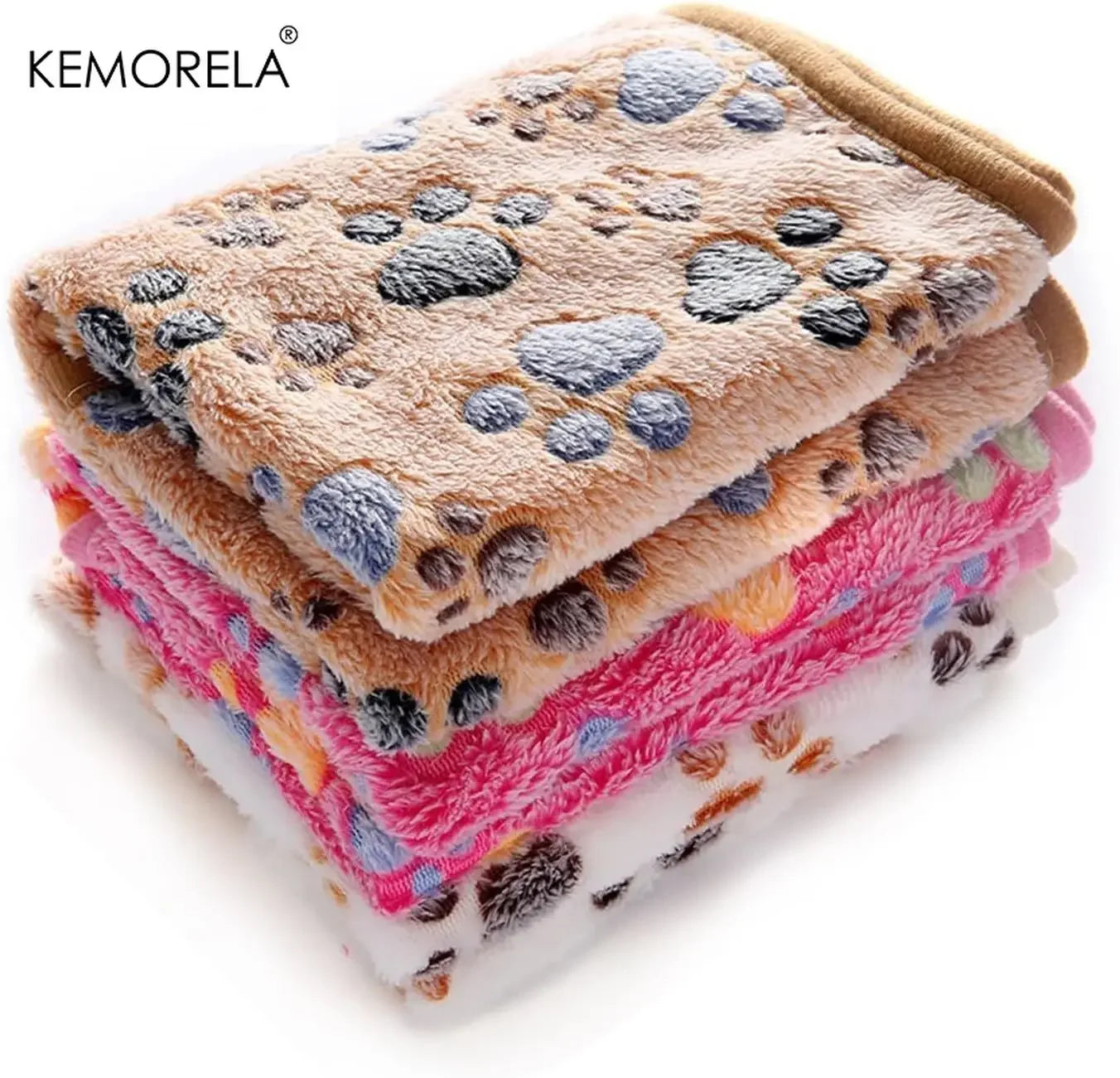 3PCS Blankets Super Soft Fluffy Premium Fleece Pet Blanket Flannel Throw for Dog Puppy Cat Paw Brown Pink White