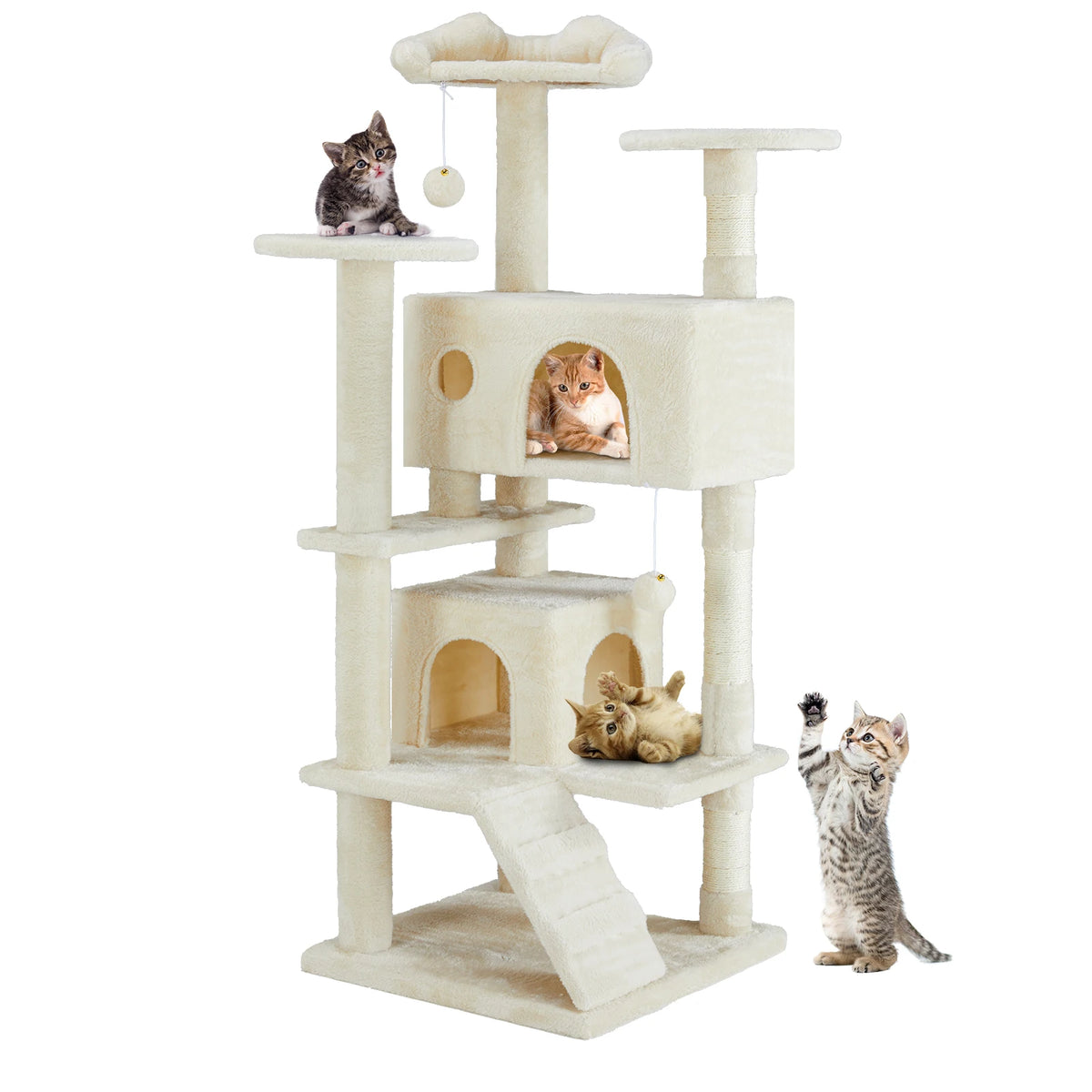 54in Tall Multi-Level Cat Tree Tower for Indoor Pet Furniture Stable Kitty Play House with Sisal Scratching Post for Home