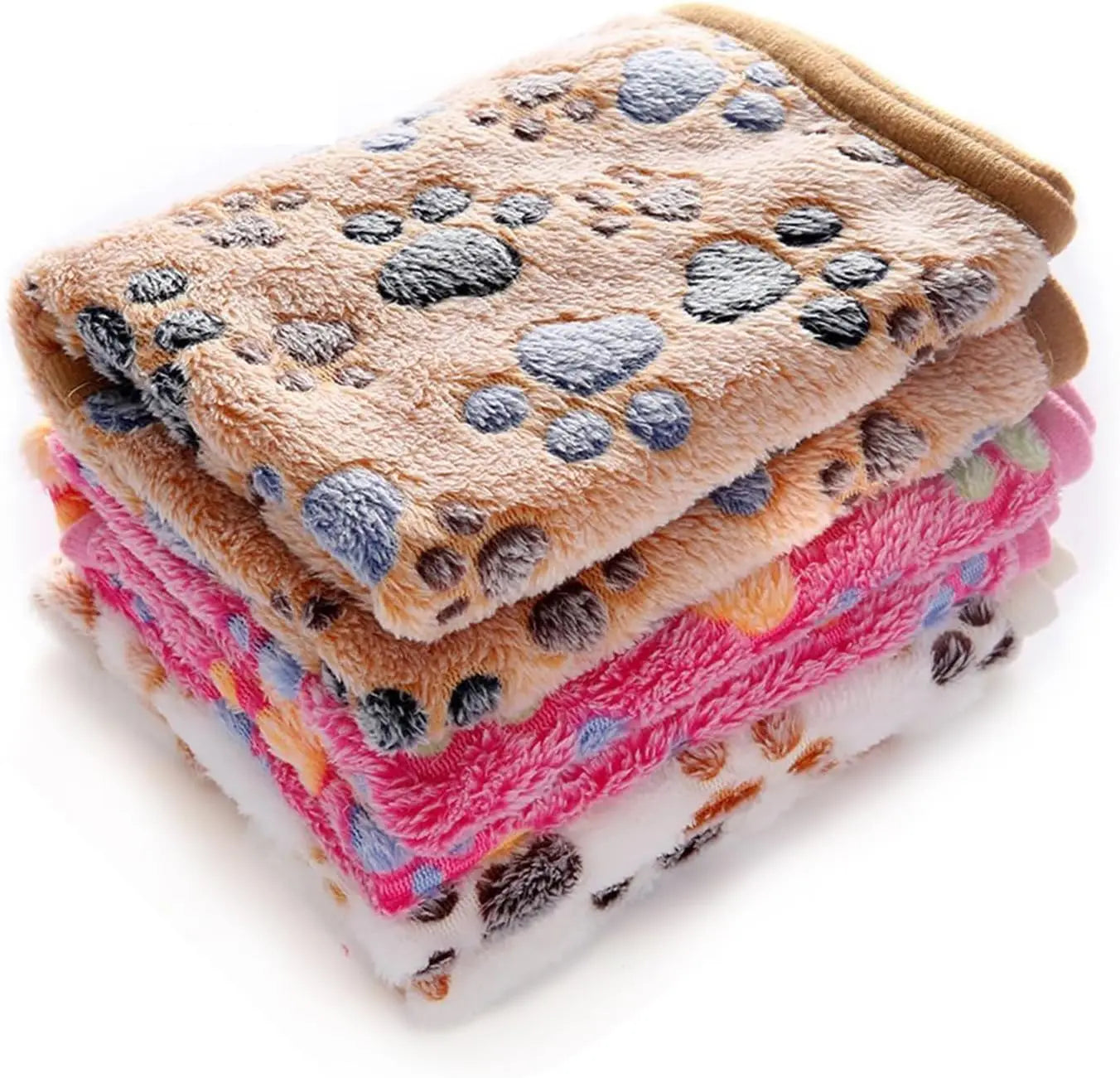 3PCS Blankets Super Soft Fluffy Premium Fleece Pet Blanket Flannel Throw for Dog Puppy Cat Paw Brown Pink White