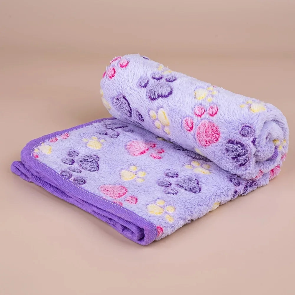 Soft Pet Dog Fleece Blanket Paw Print Dog Cat Mat Winter Warm Puppy Sleeping Blankets Bath Towel for Small Medium Large Dogs