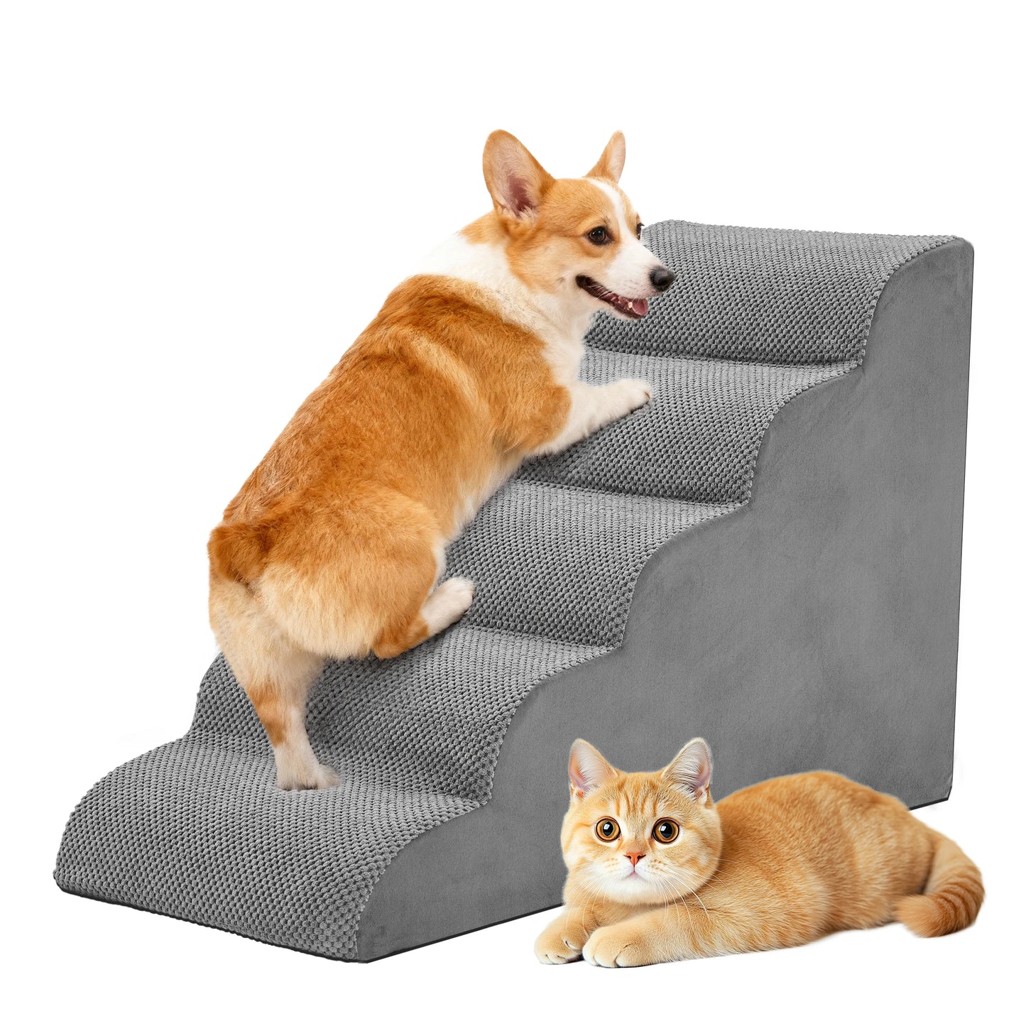 3-5 Step High-Density Foam Dog Stairs Ramp for Small Dogs Curved Pet Dog Steps Indoor Non-Slip Pet Ladder Ramp Stairs