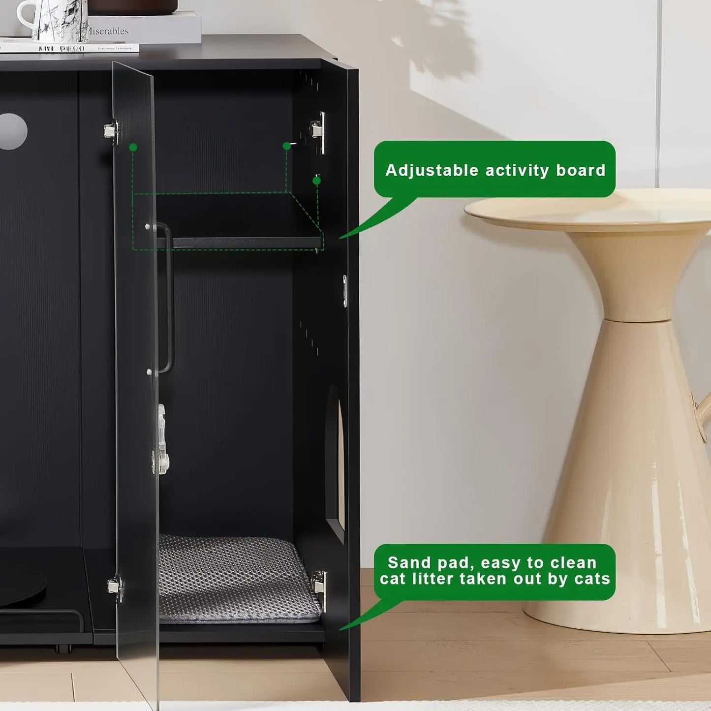 Cat Litter Box Enclosure - Dog Proof Cat Litter Box with Pull-Out, Rotating Features, Includes Power Outlet and Acrylic, Custom