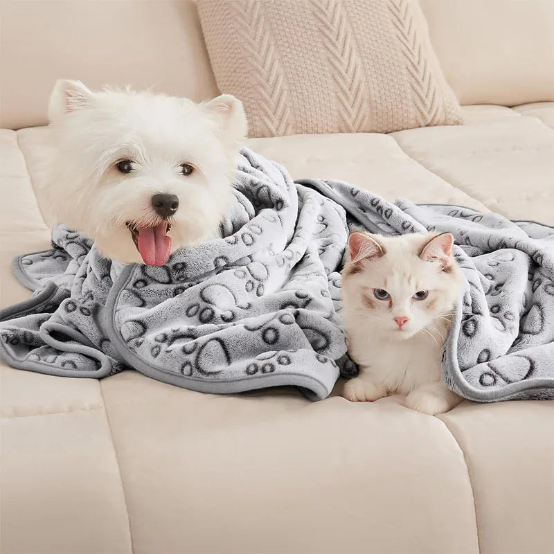 2PCS Soft Fluffy High Quality Dog Blanket Flannel Dog Sleeping Blanket Paw Print Pattern Pet Mat Warm Comfortable Cat Blanket