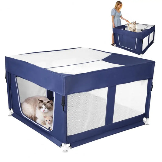 Foldable Dog Playpen with Top Cover,Indoor Outdoor Puppy Fence with Sturdy Steel Frame&Oxford Cloth,Pet Playpen with Mesh Cover
