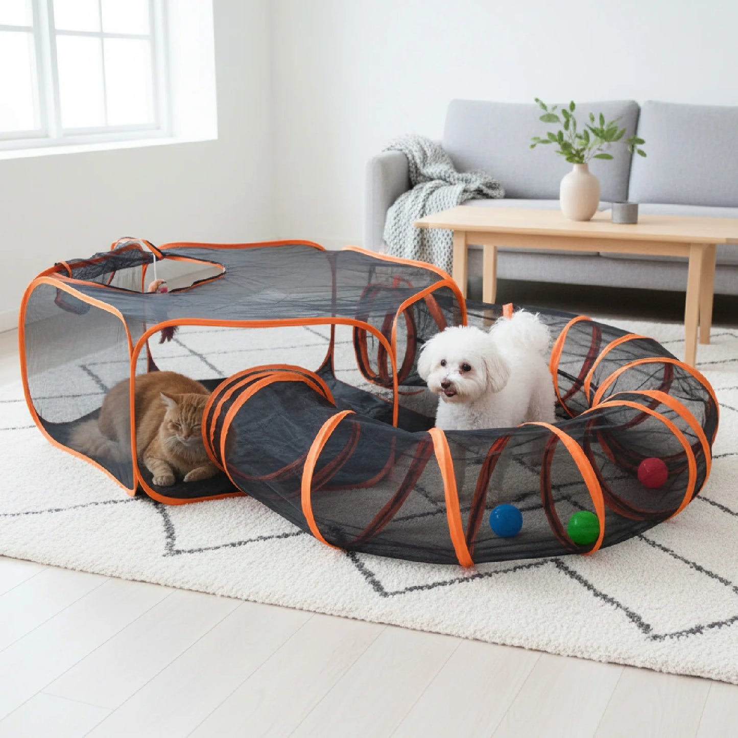 Large Portable Folding Pet Tent Play Area with Tunnel Outdoor Pet Shelter Set for Cats And Dogs