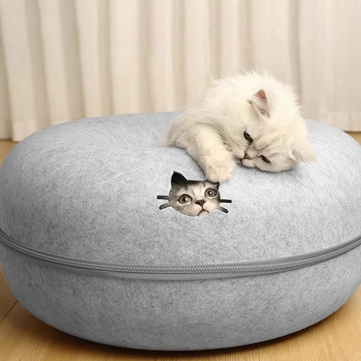 Interactive Round Cat Tunnel Donut Nest Felt Kittens Bed House Scratcher Sleeping Cushion Pet Toy for Cats